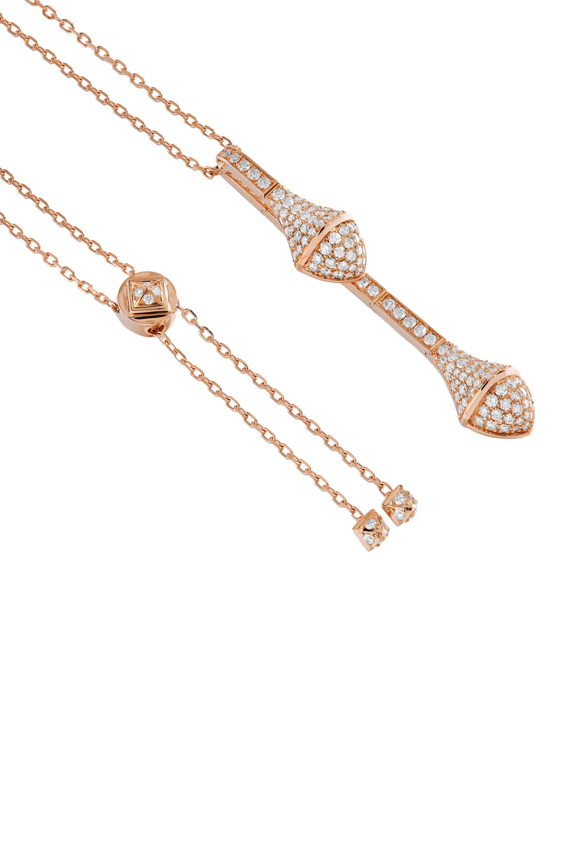 Cleo Long Chain Full Diamond Drop Pendant Necklace, 18K Rose Gold & Diamonds