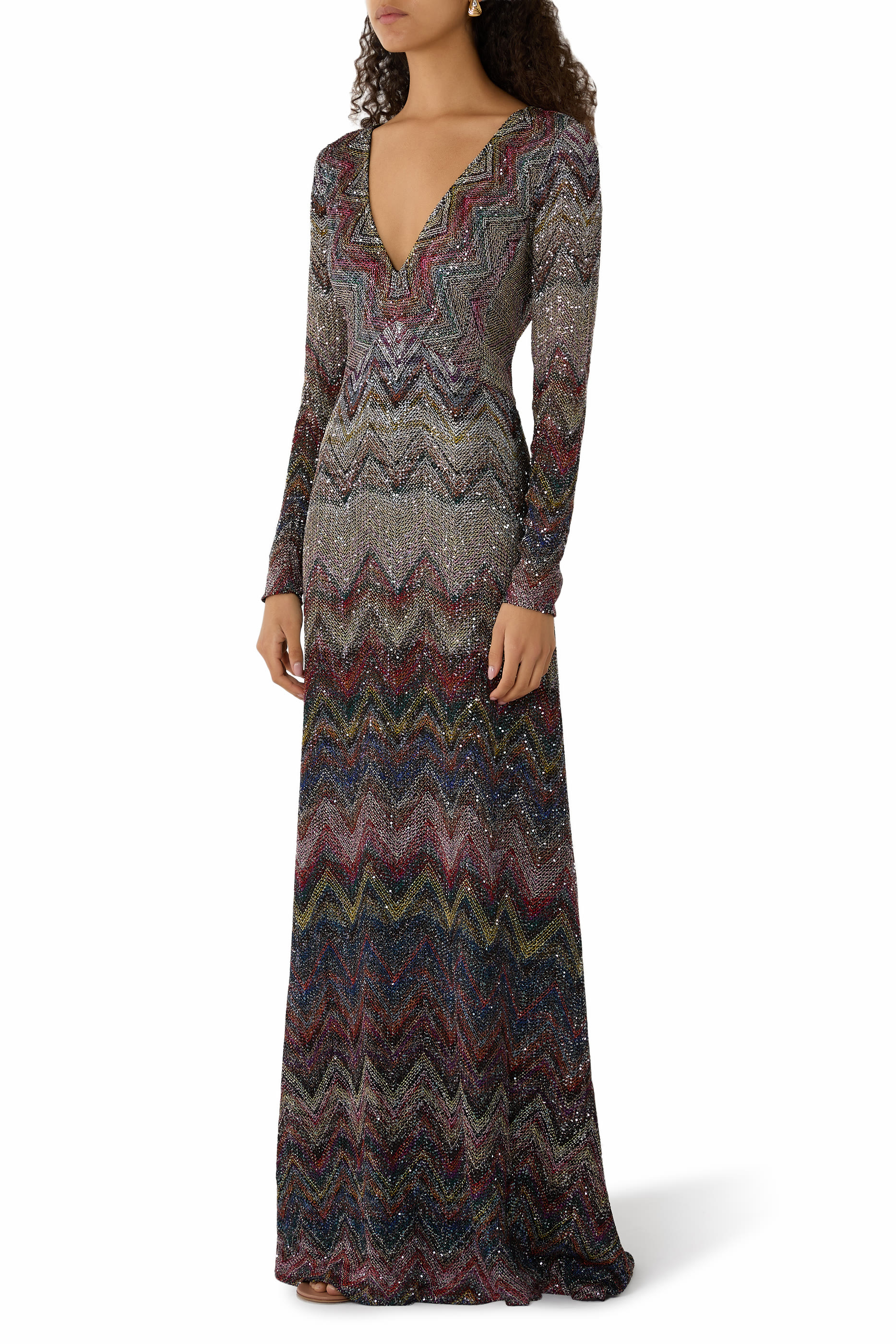 Zigzag Sequinned Lam&eacute; Maxi Dress