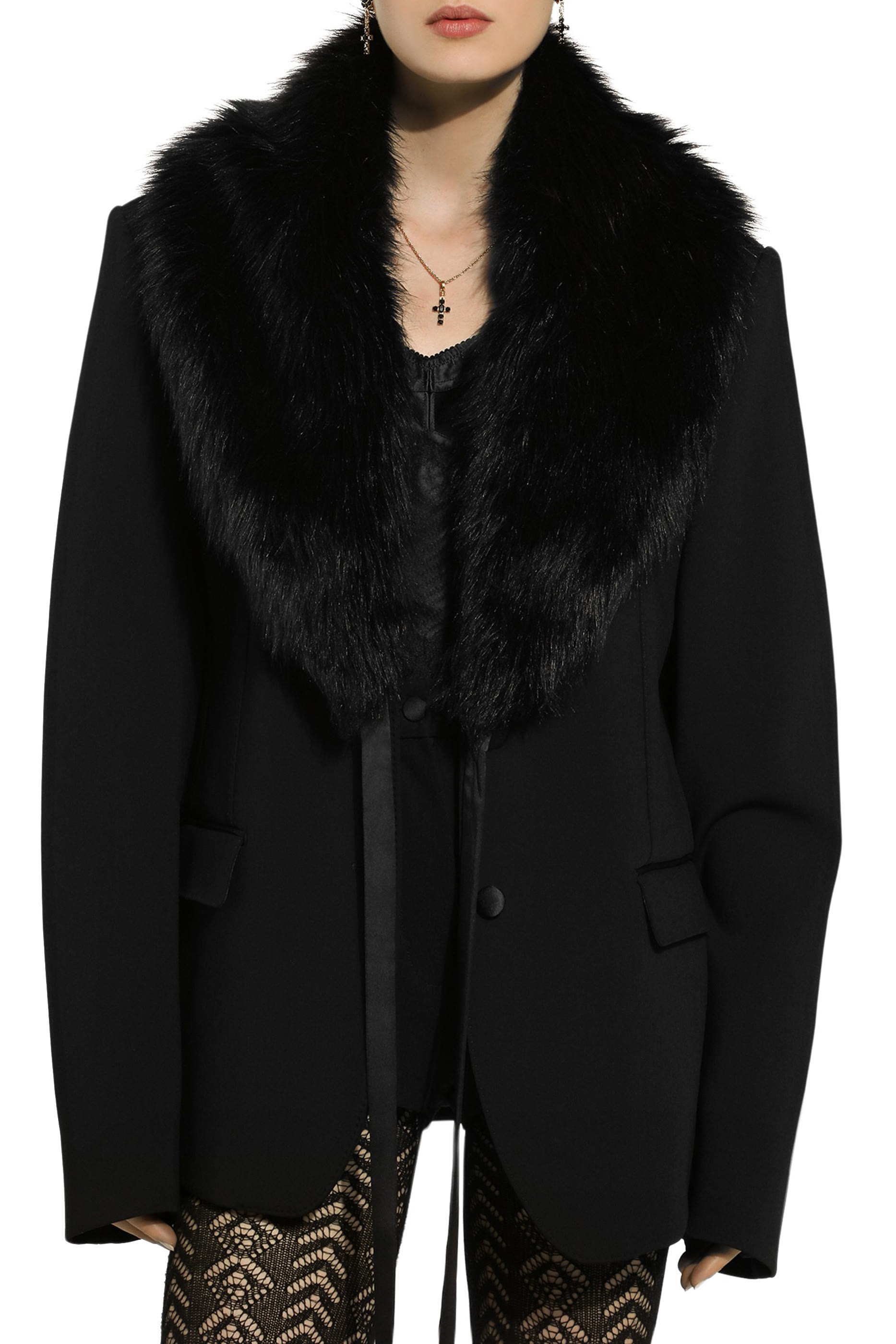 Wool Jacket with Faux Fur Collar