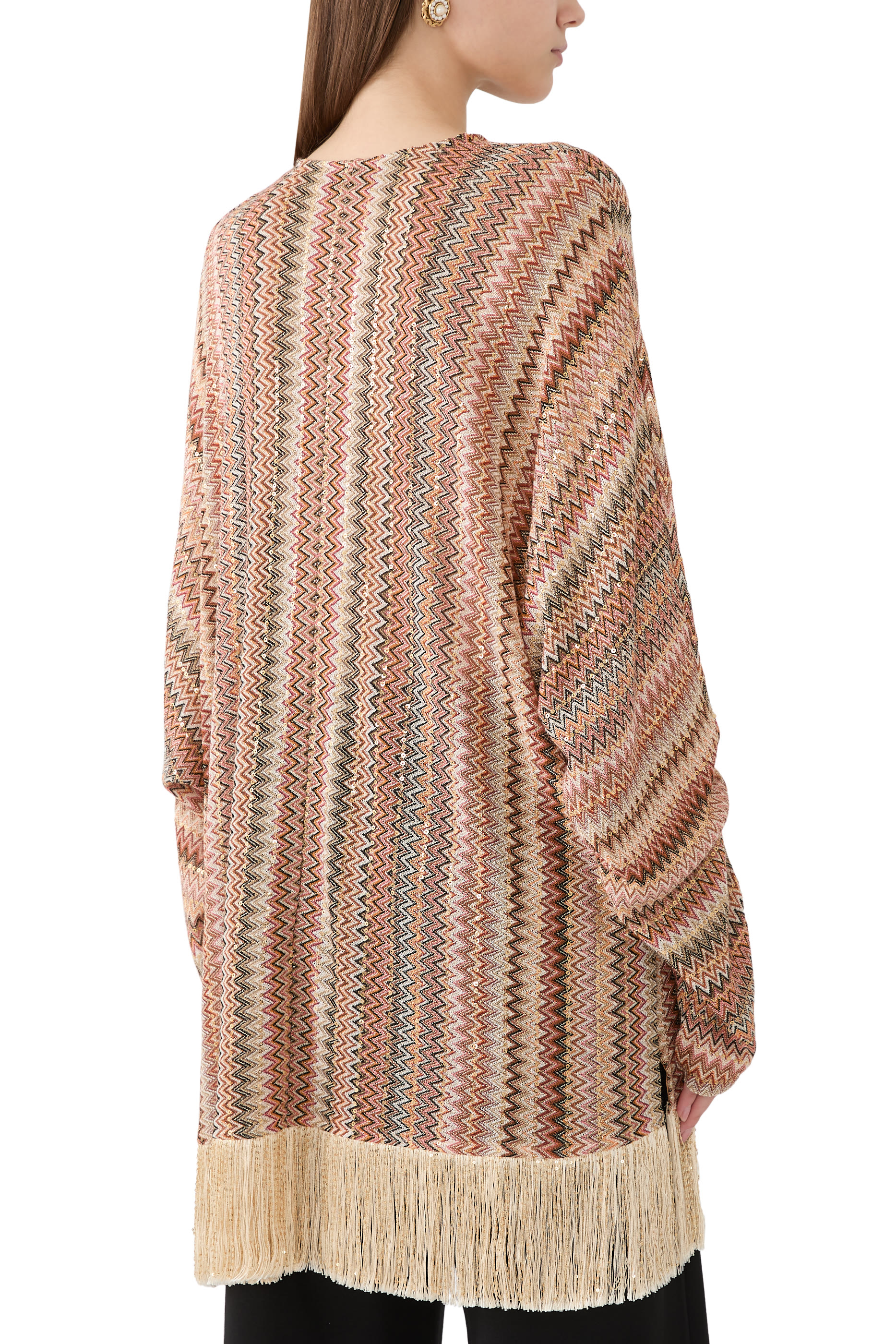 Exclusive Chevron Raschel Sequinned Fringed Blouse