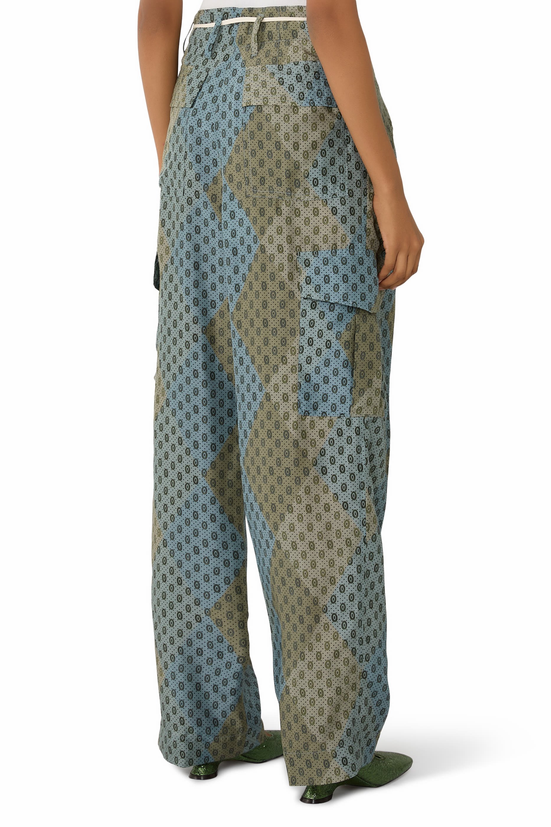 Argyle Pattern Silk Cargo Pants