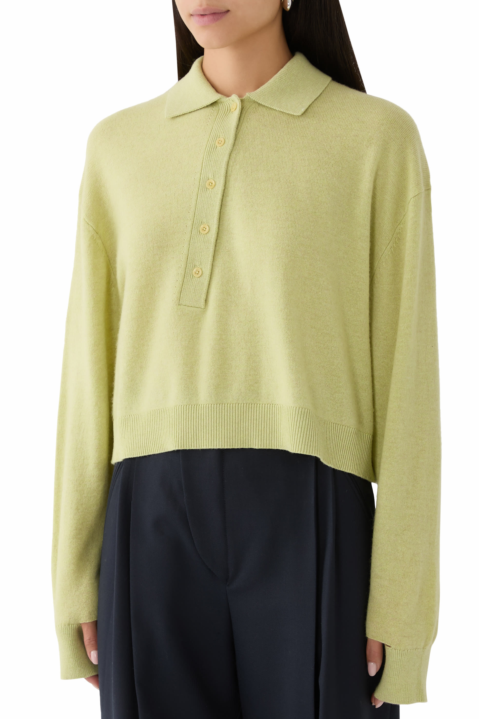 Washable Cashmere Easy Polo Crop Sweater
