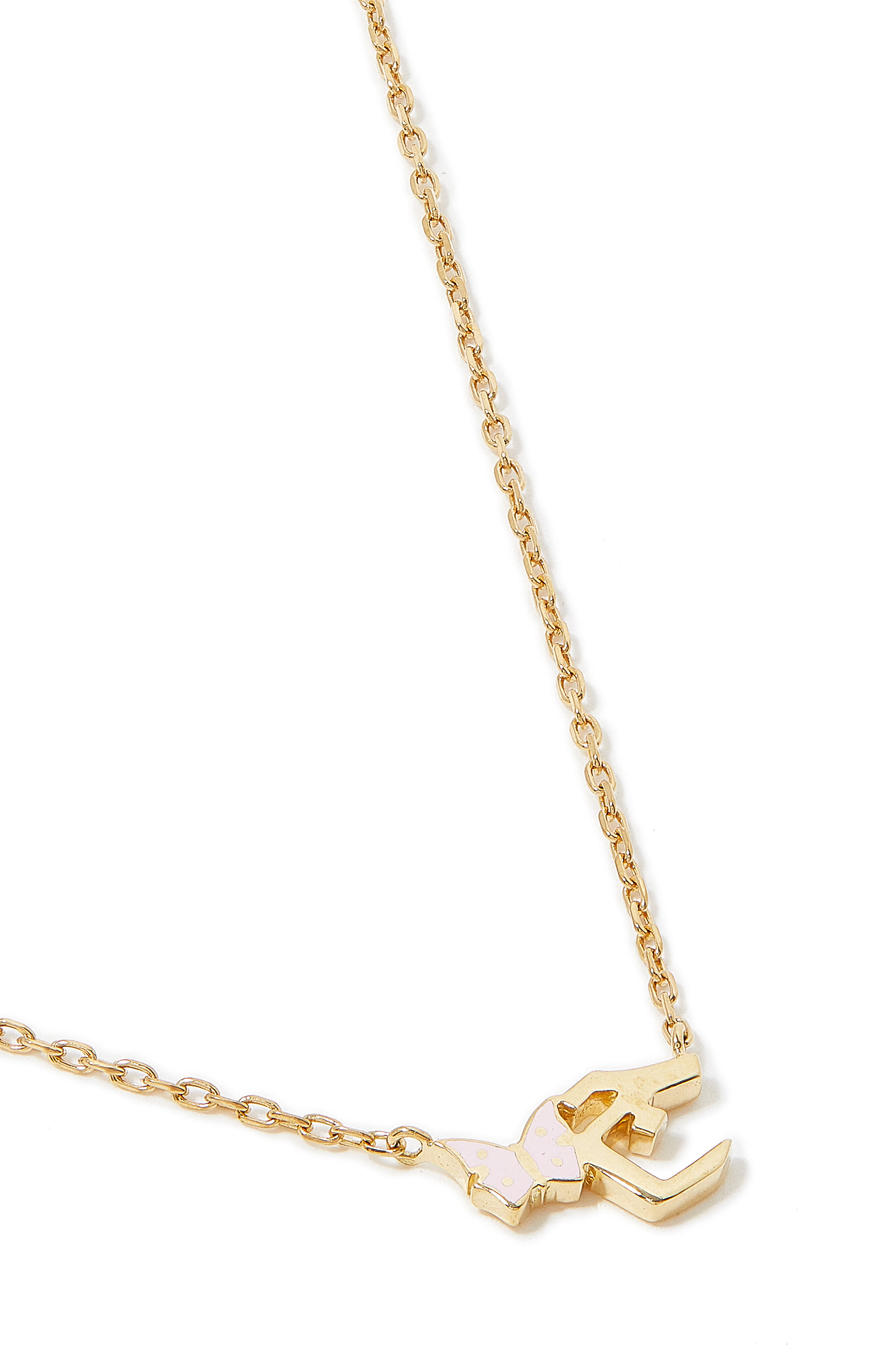 Kids Butterfly Arabic Letter Jeem Pendant Necklace, 18k Yellow Gold With Enamel