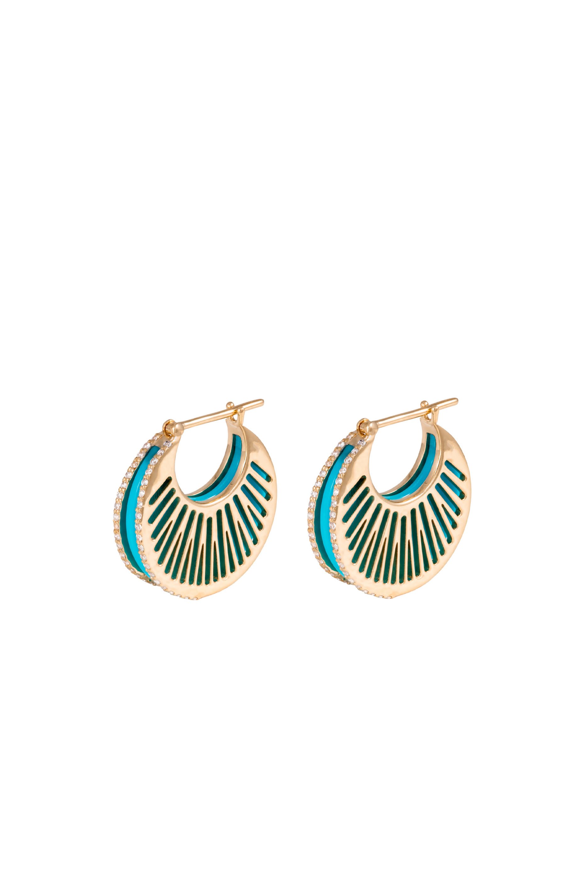 Rays Hoop Earrings, 18k Yellow Gold & Diamonds