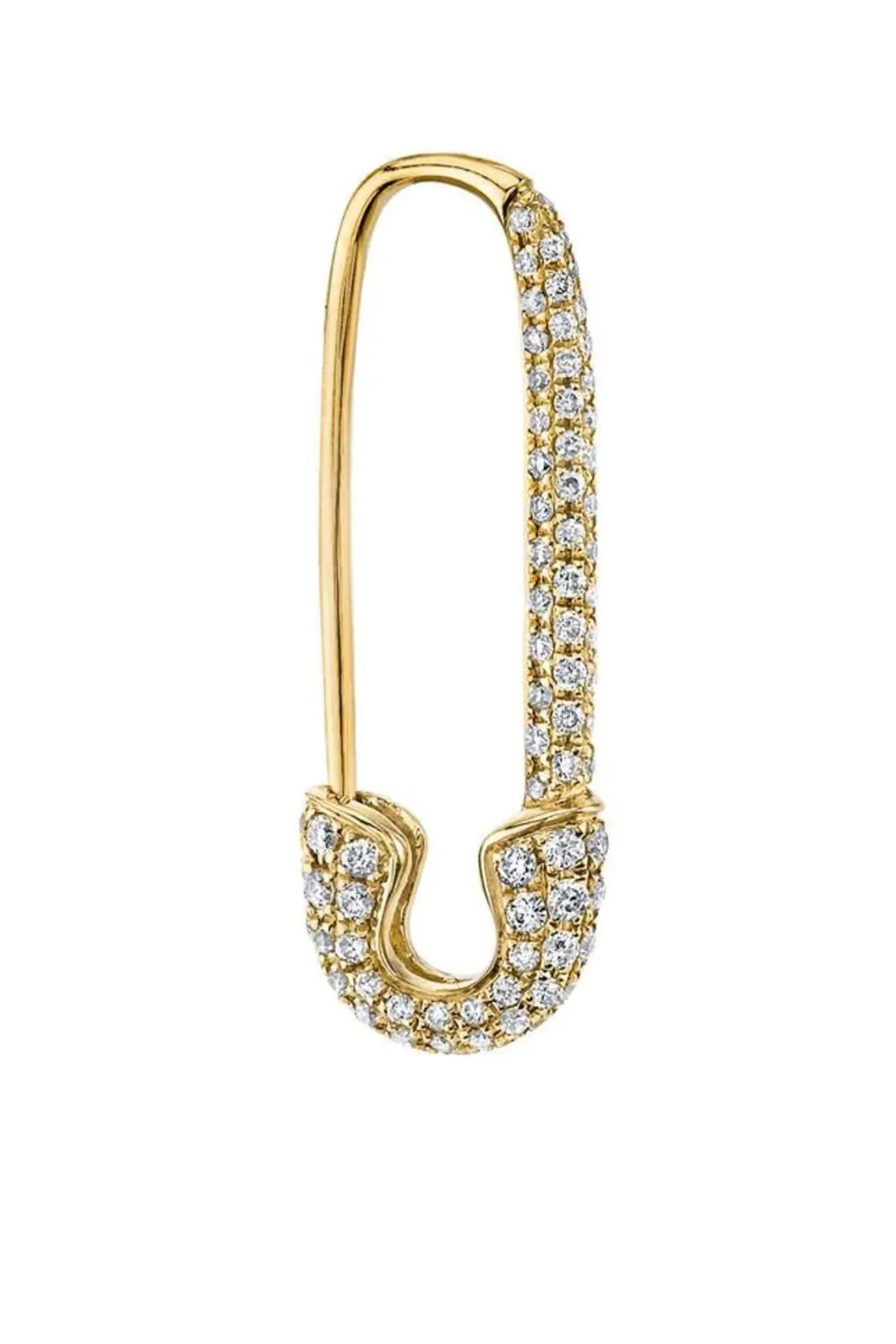 Diamond Safety Pin Single Earring Left, 18k Yellow Gold & Diamonds