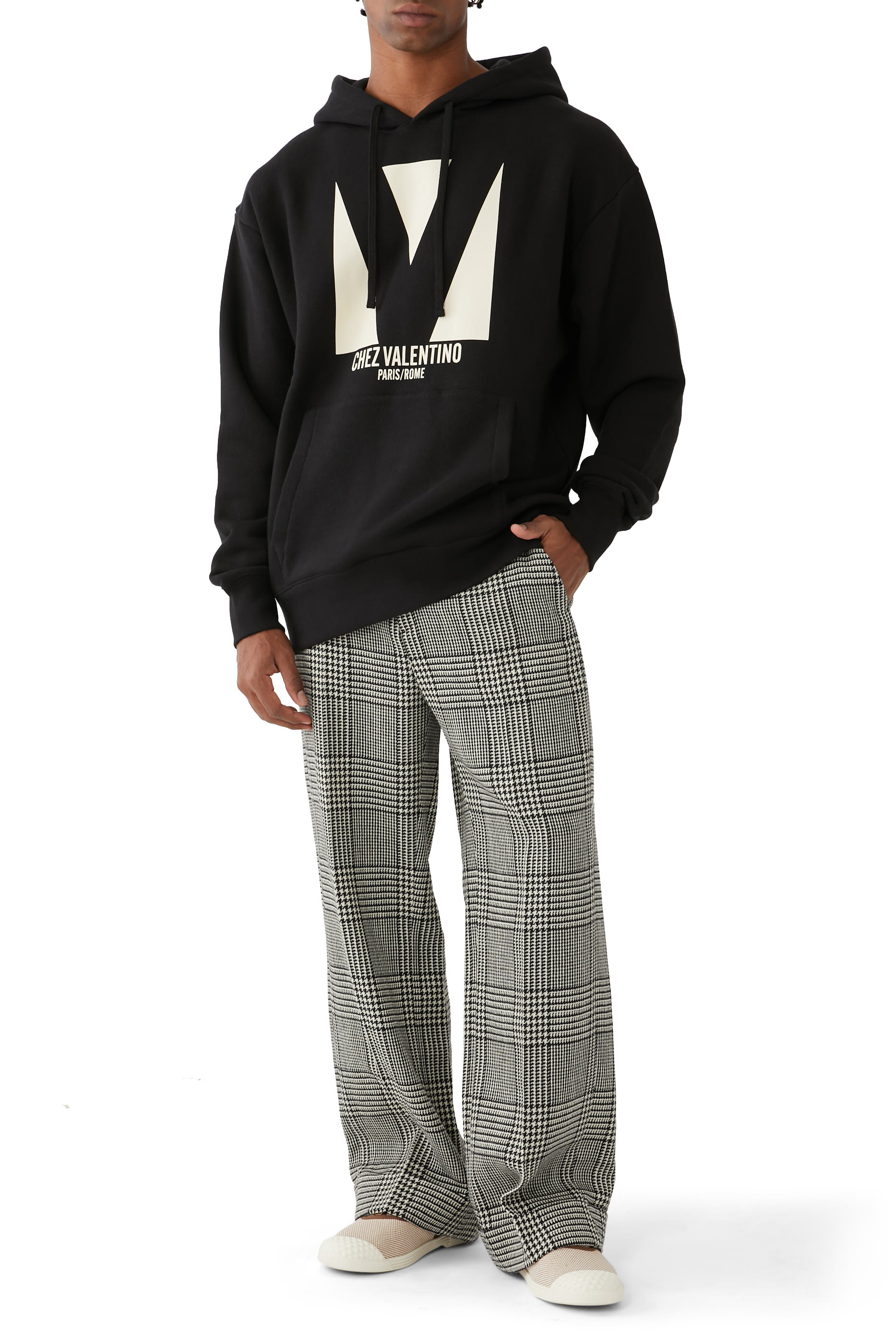 Chez Valentino Print Cotton Hooded Sweatshirt