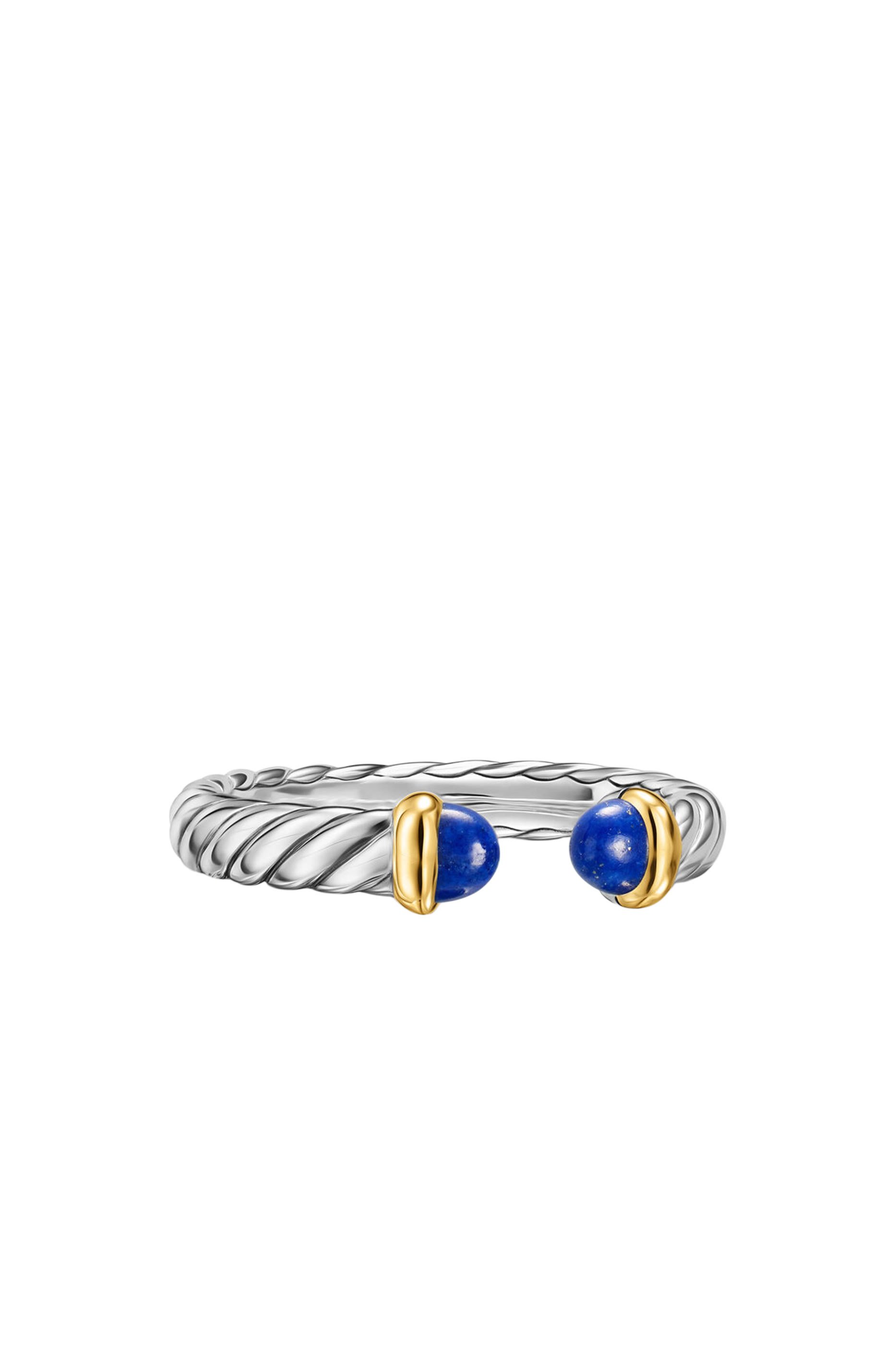 Petite Cable Open Ring, Sterling Silver, 14k Yellow Gold & Lapis