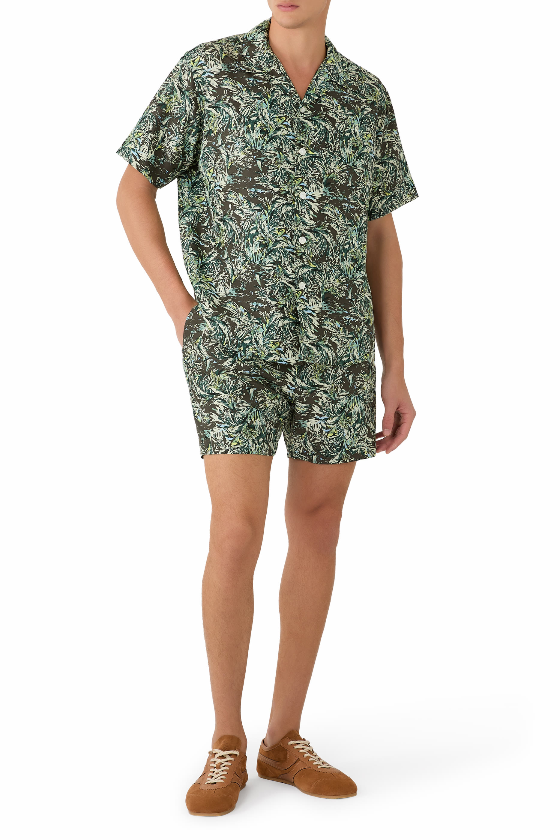Printed Airy Silk Half-Sleeved Shirt 