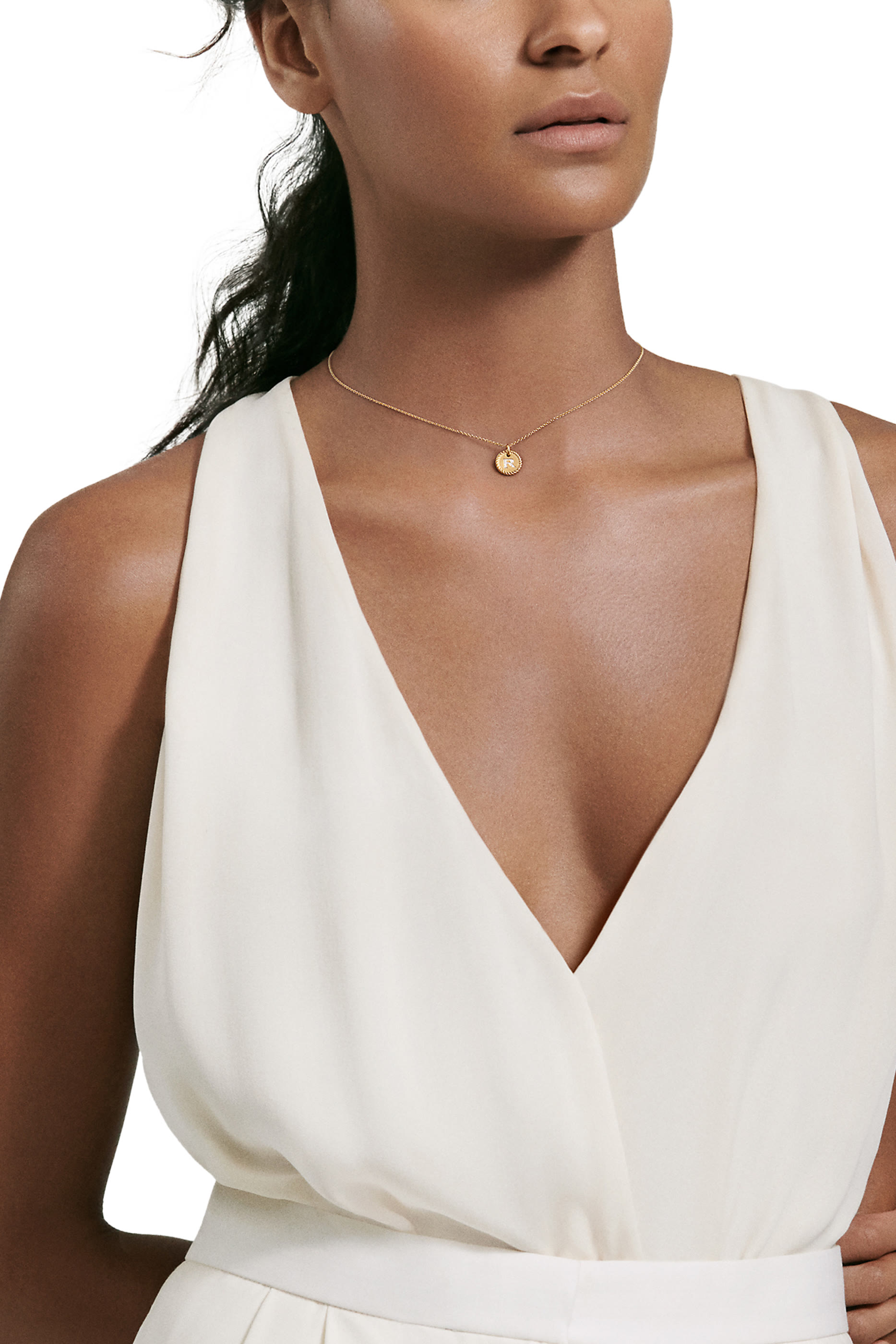 Initial R Cable Charm Necklace, 18k Yellow Gold & Diamonds