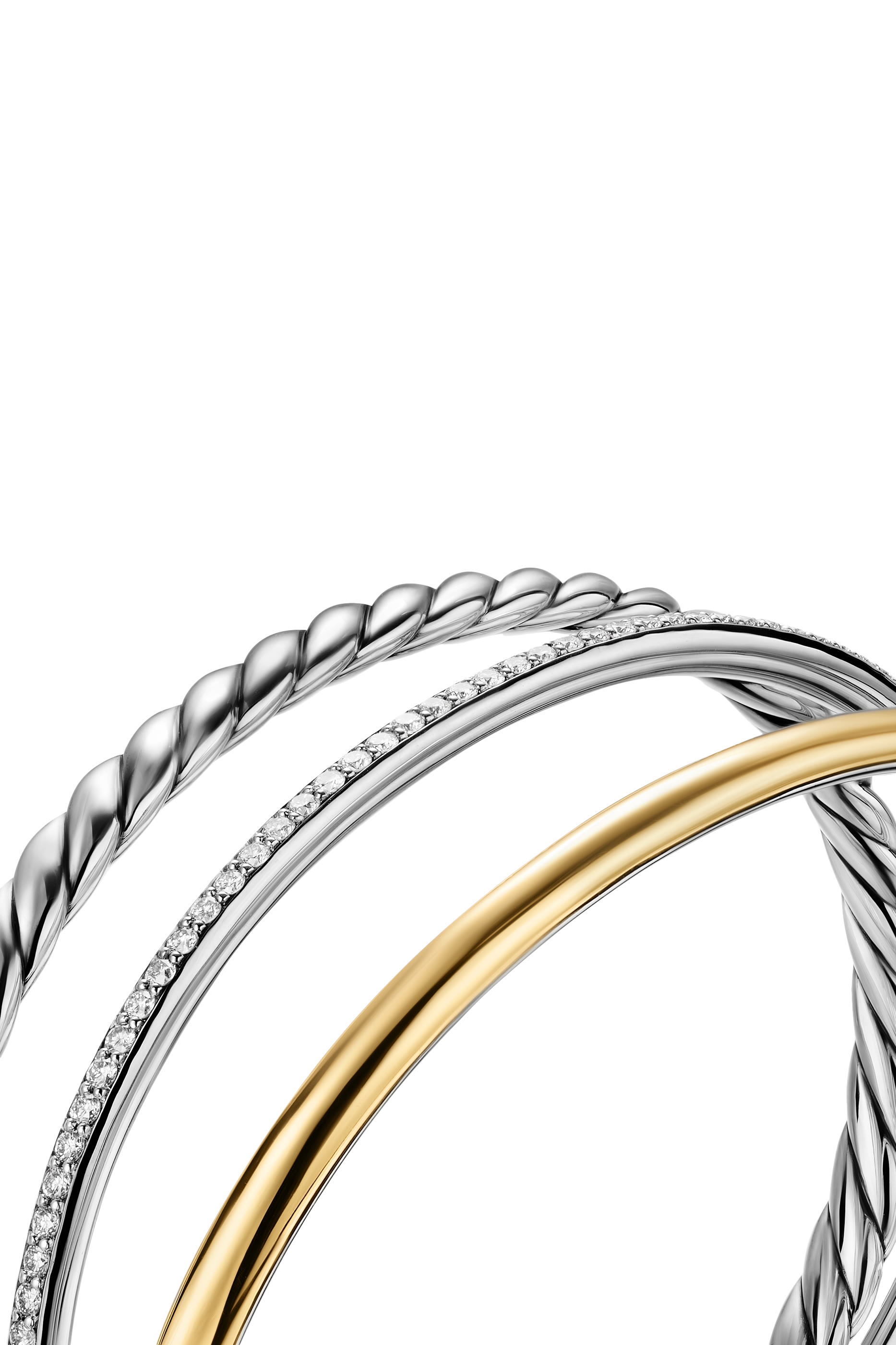 DY Mercer® Three Row Cuff Bracelet, Sterling Silver with 18k Yellow Gold & Diamonds