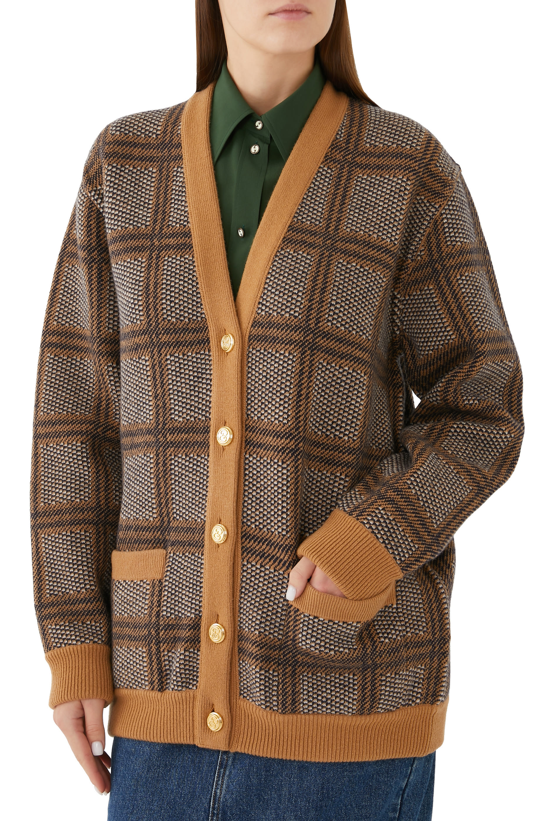 Reversible Checked Wool Cardigan