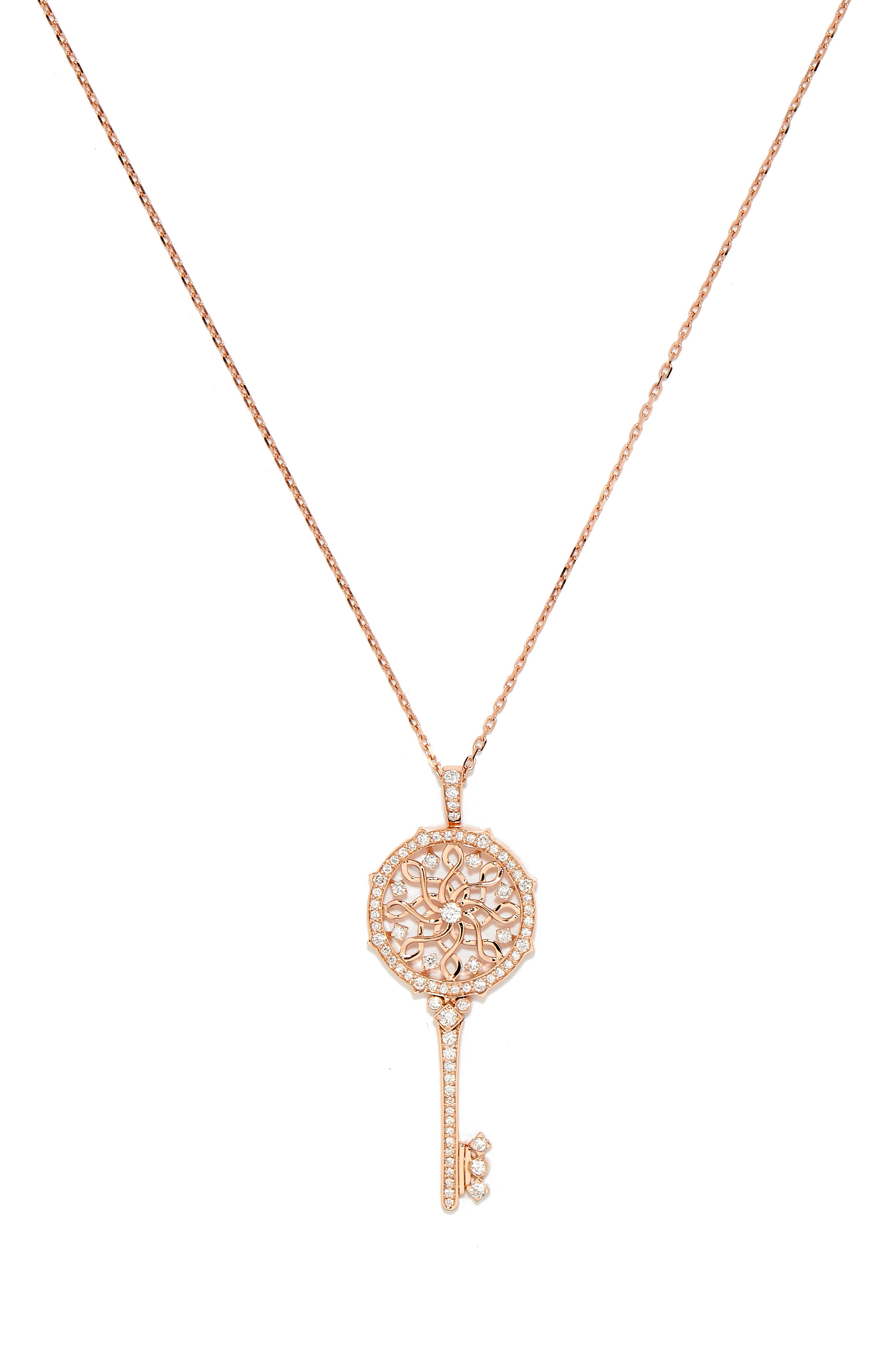 Muftah Turath Medium Key Necklace, 18k Pink Gold & Diamonds
