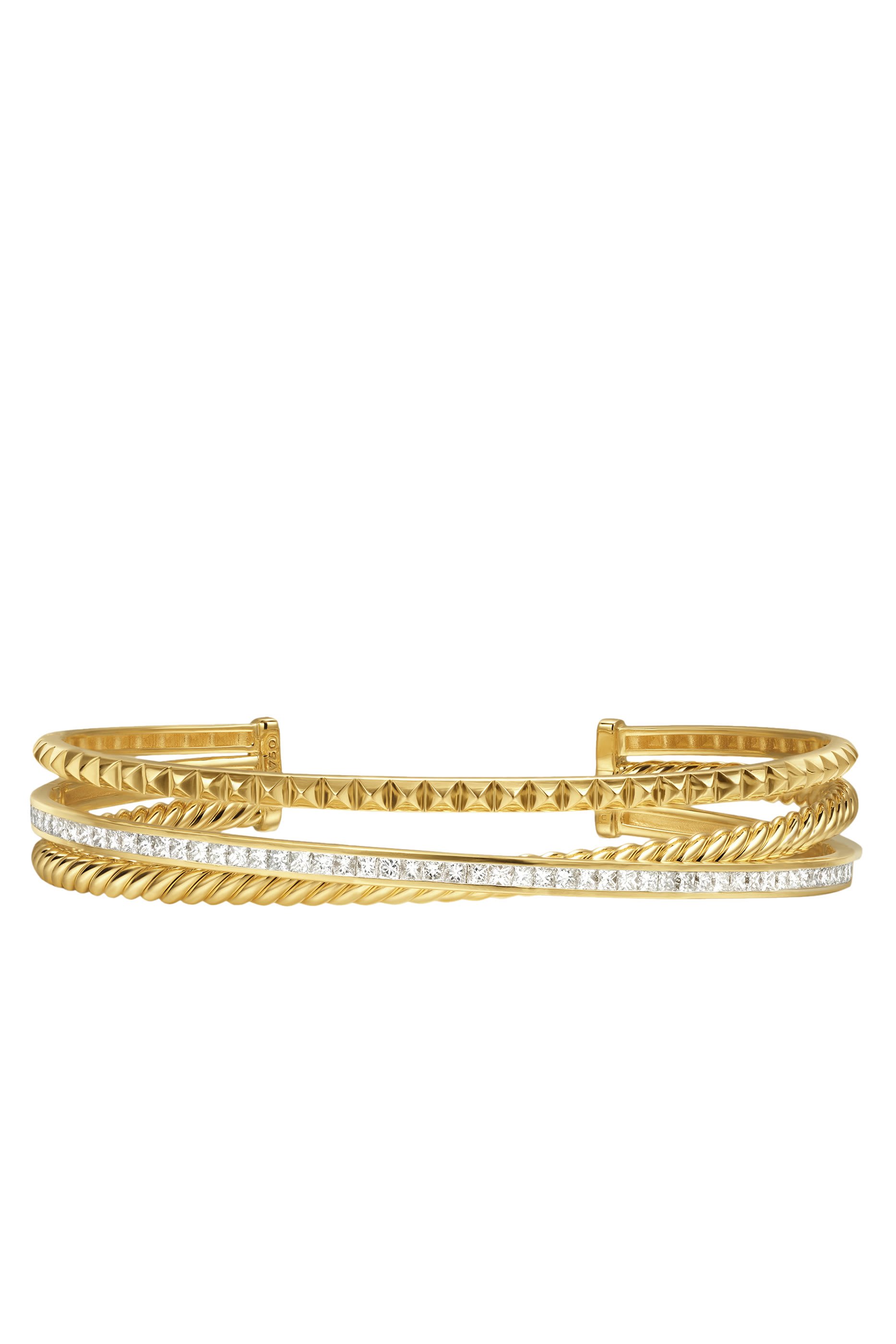 Crossover Trio Three Row Cuff Bracelet,  18K Yellow Gold & Diamonds