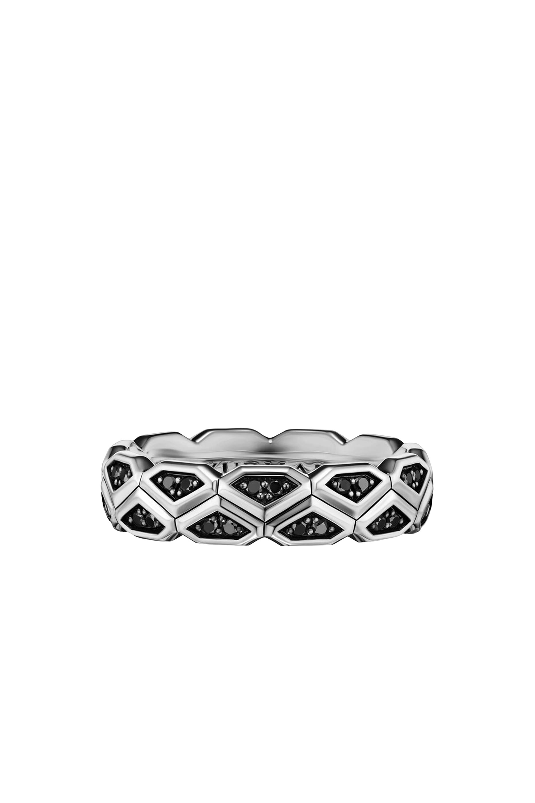 Hex Band Ring, Sterling Silver & Diamonds