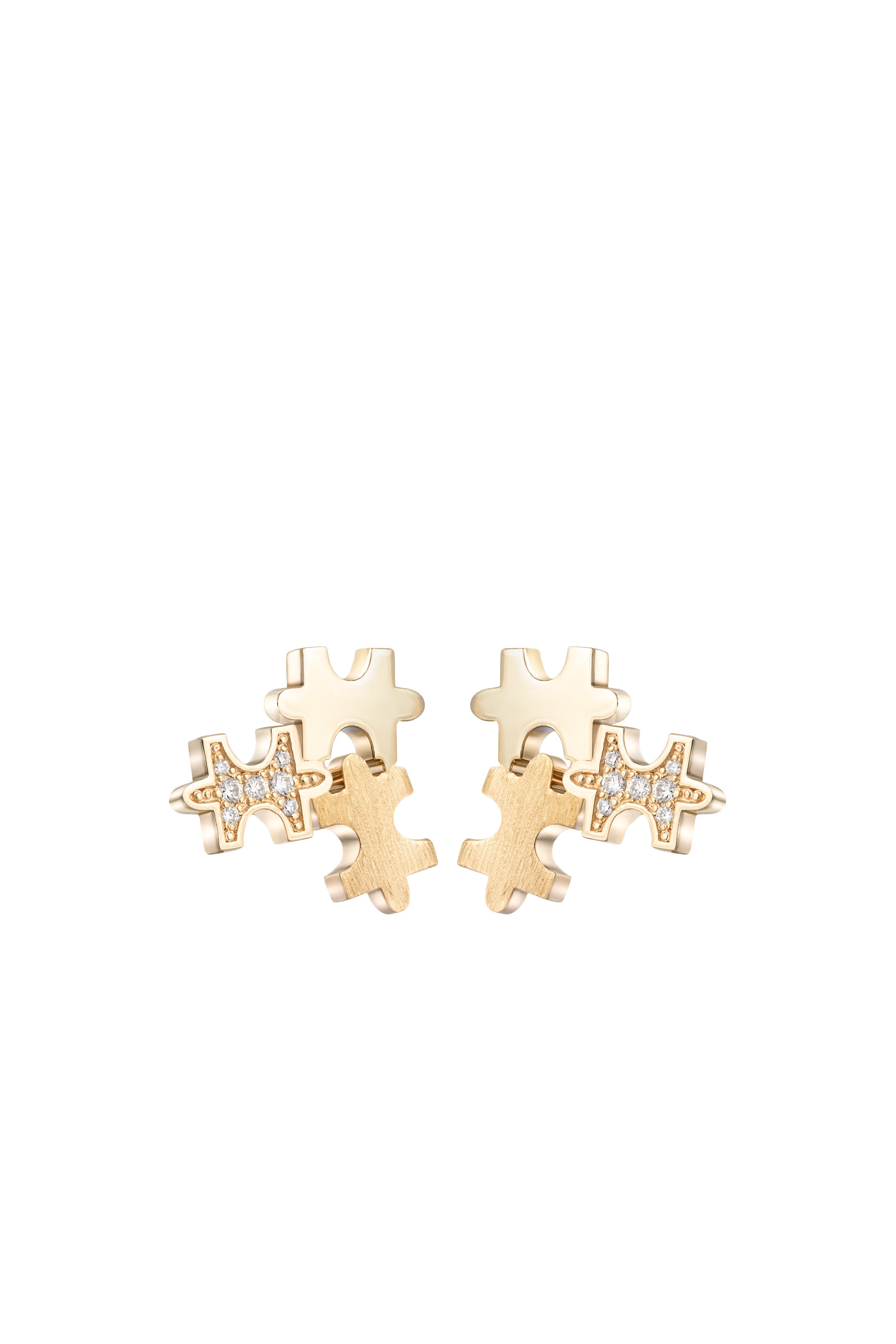 Maqta Multi Pav&eacute; Mini Studs Earrings, 18K Yellow Gold & Diamonds