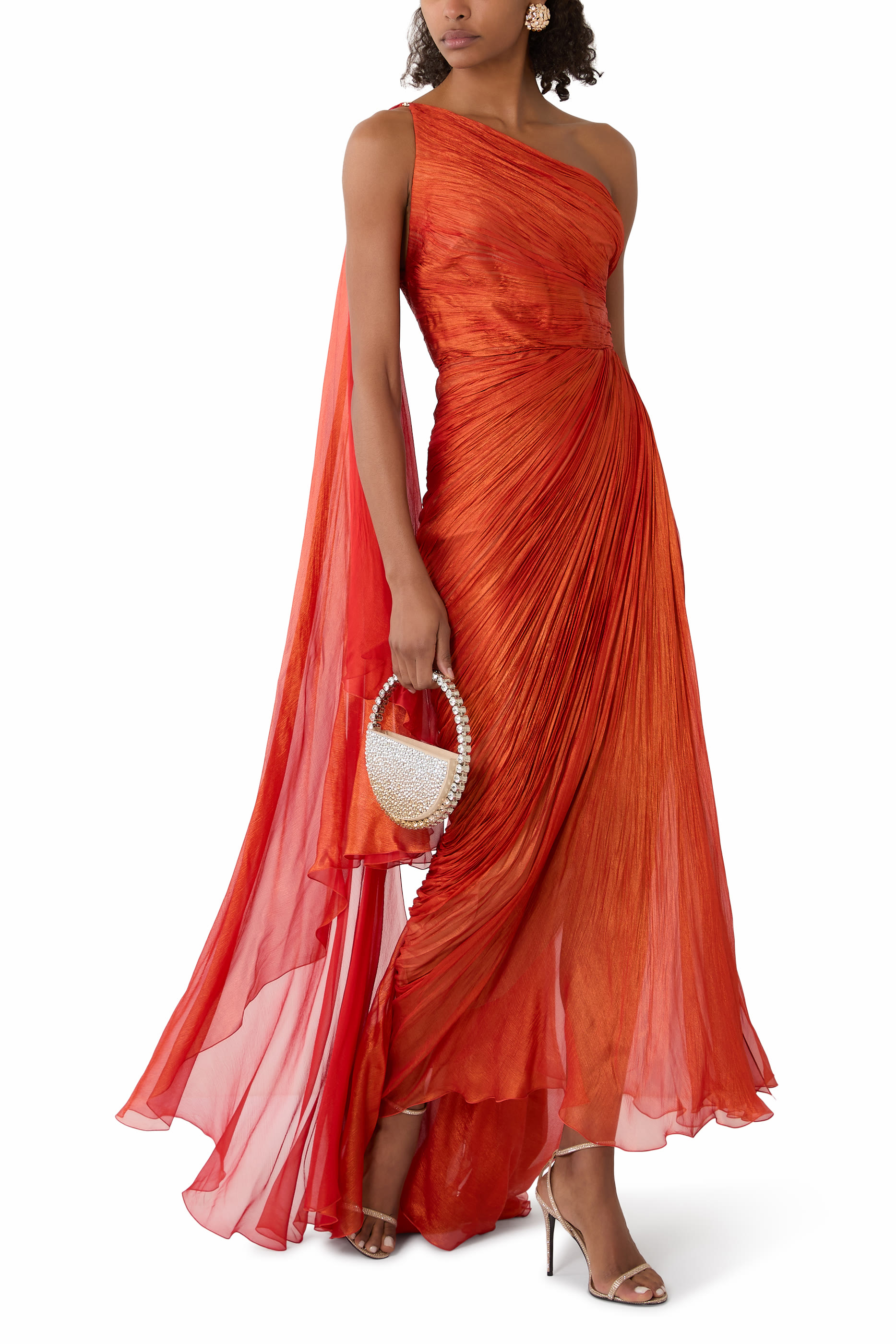 One-Shoulder Pleated Evening Dress