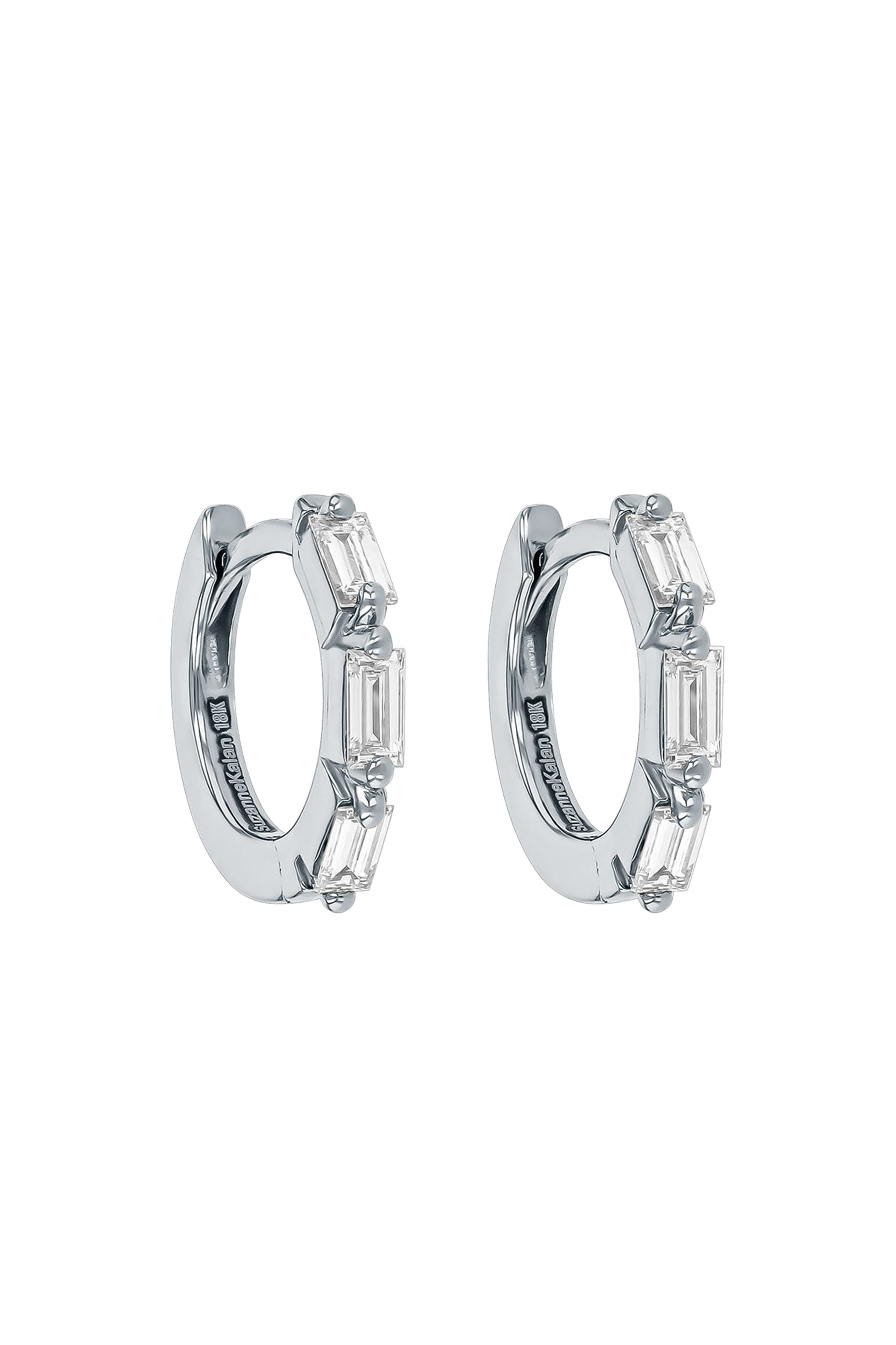 Bold Triple Diamond Huggies, 18k White Gold & Diamonds