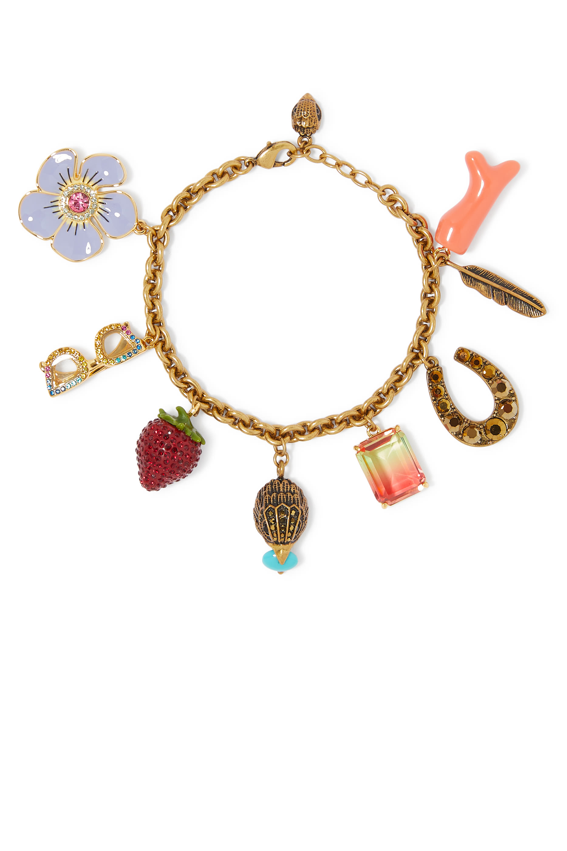Multi Charms Bracelet, Brass, Cubic Zirconia & Enamel