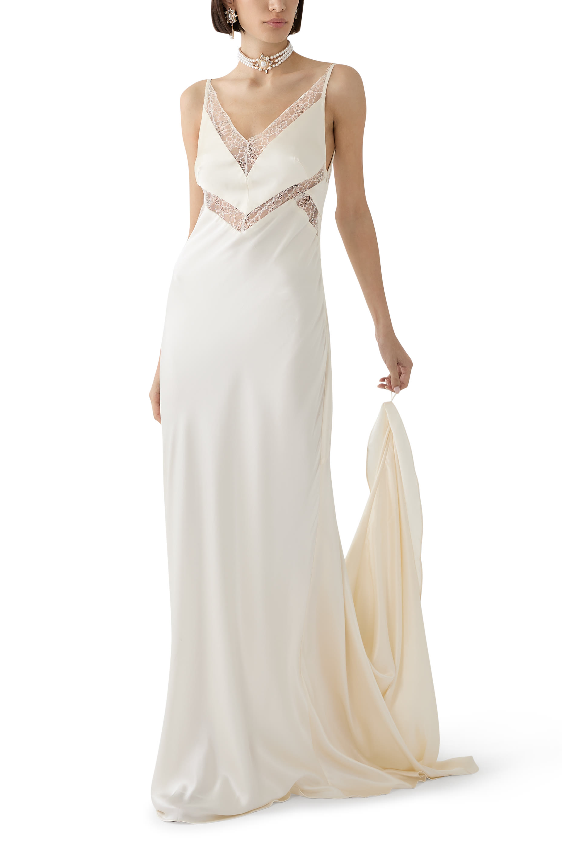 La Lune Cumulus Silk Plunged Lace Maxi Dress