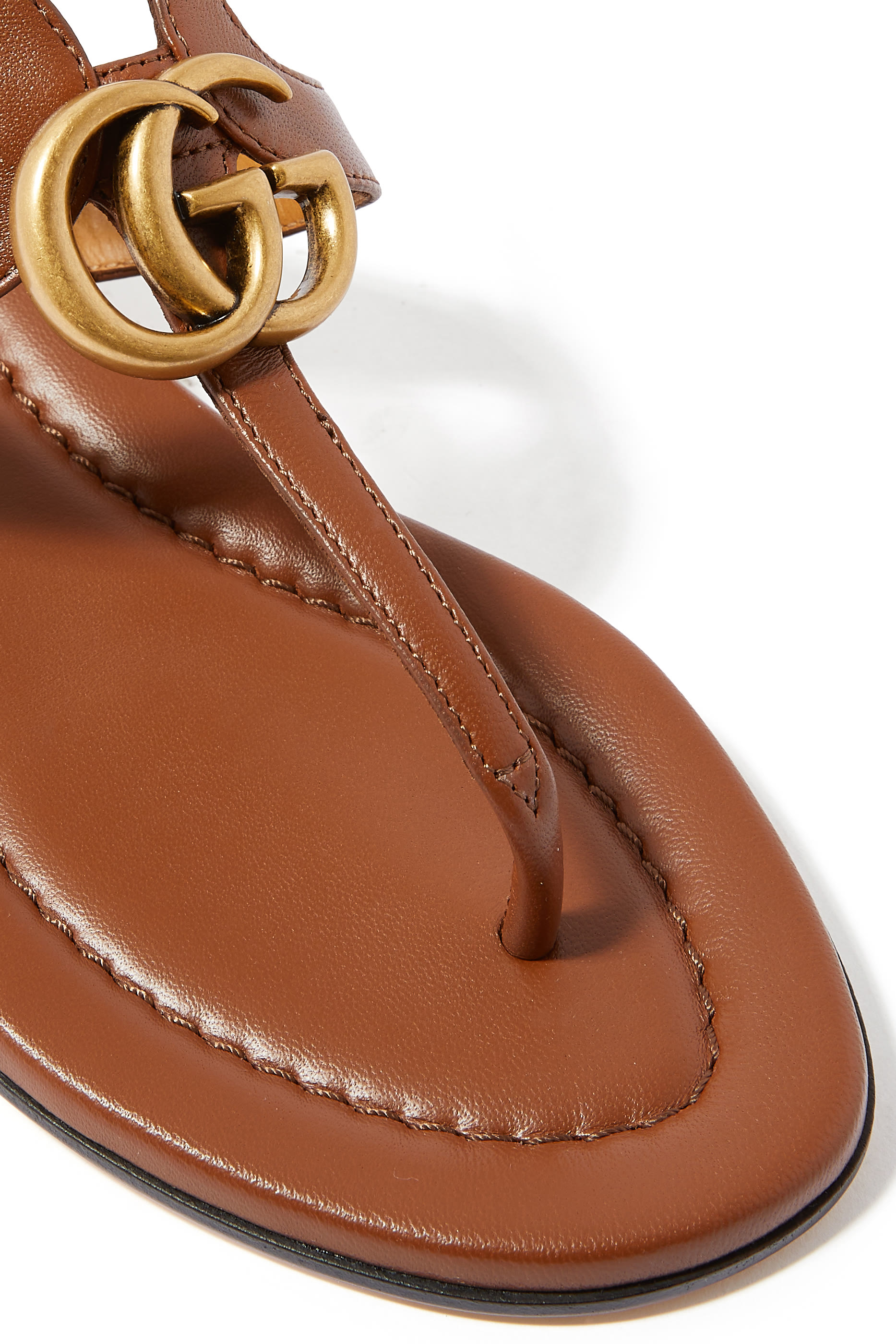 Double G Flat Leather Thong Sandals