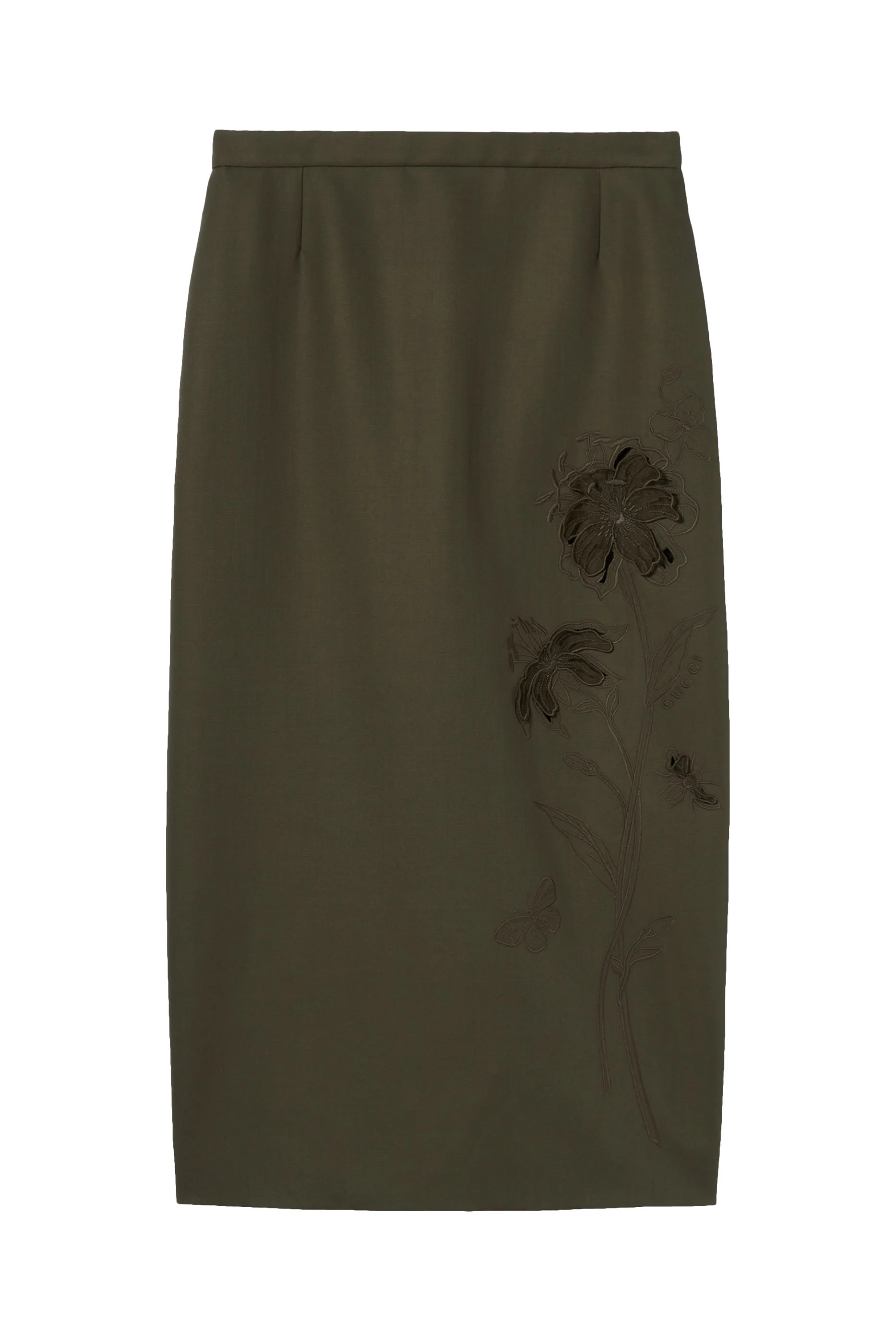 Floral Embroidered Wool Mohair Skirt