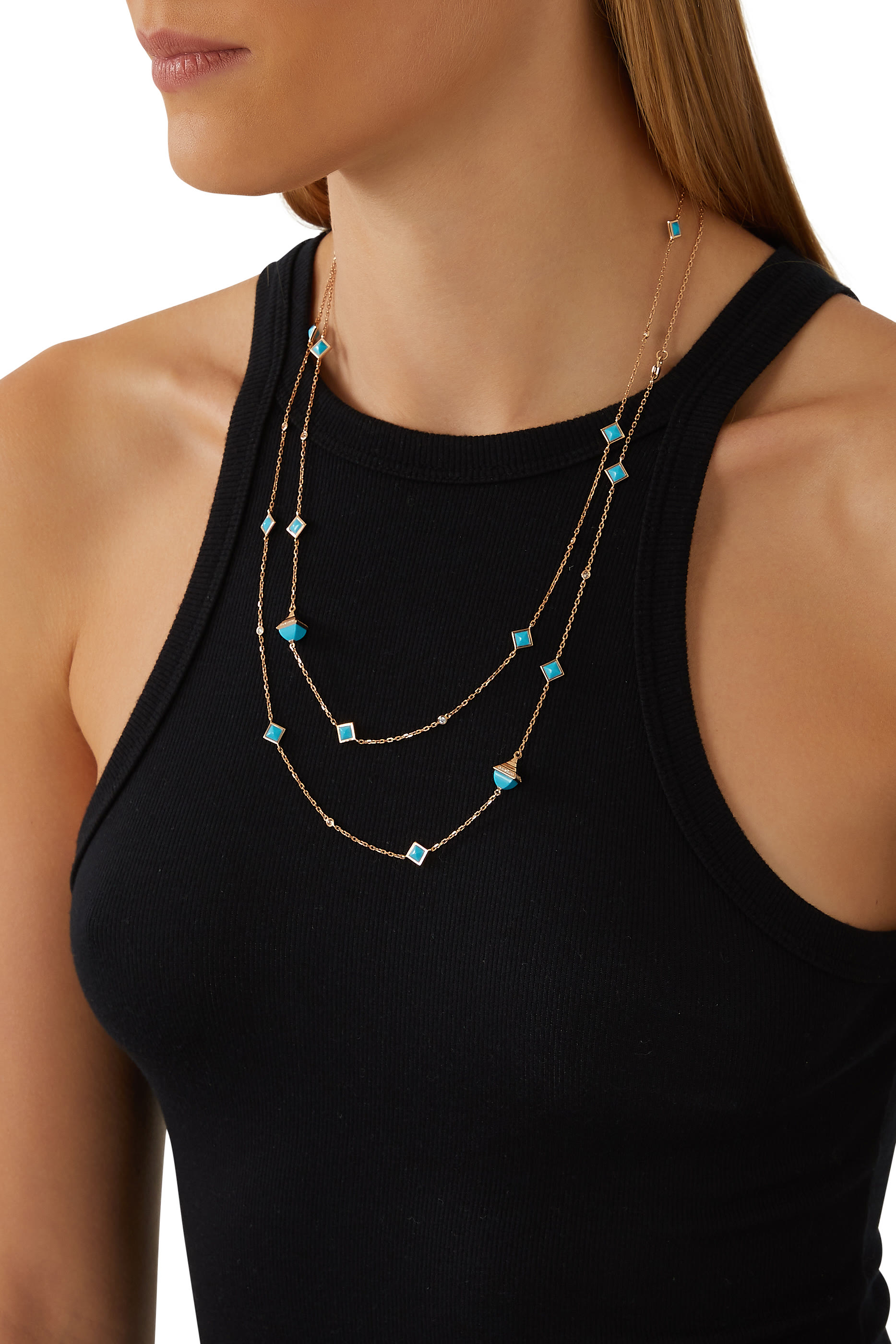 Cleo Mini Reve Convertible Chain, 18k Rose Gold with Turquoise & Diamonds