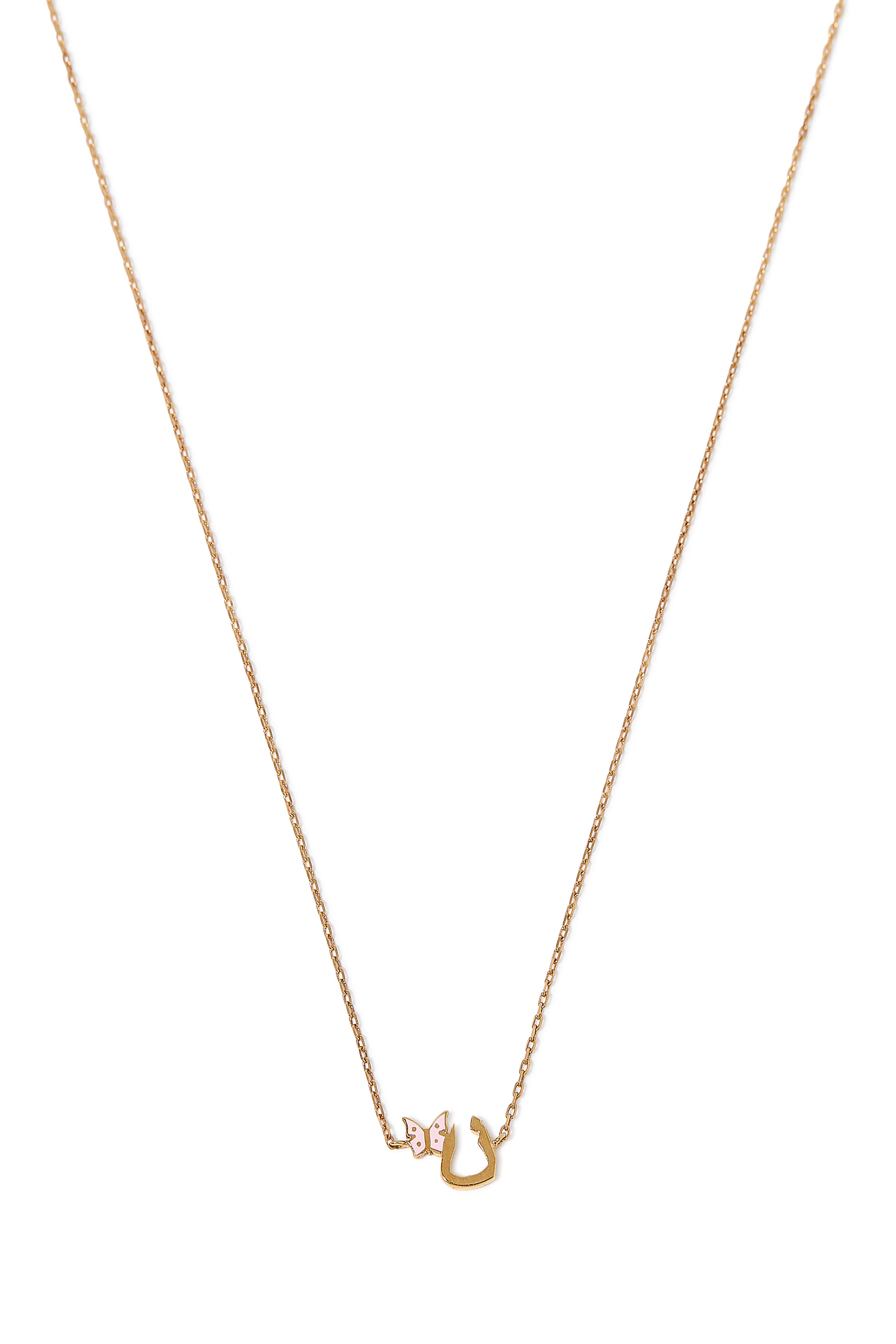 Kids Tiny Bling Butterfly Letter 'Noon' Necklace, 18K Yellow Gold & Enamel