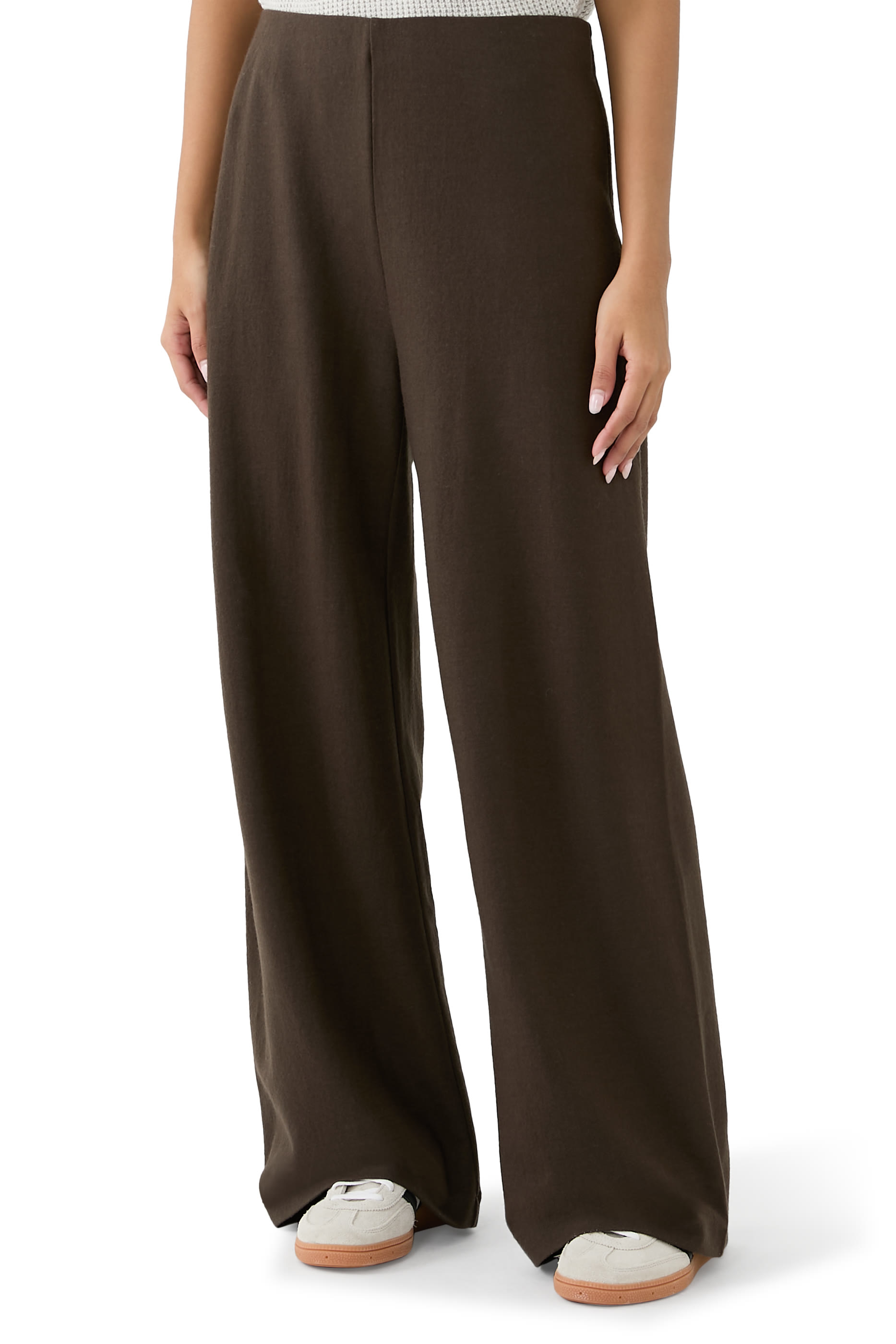 Felted Wool Jersey Wide-Leg Long Pants