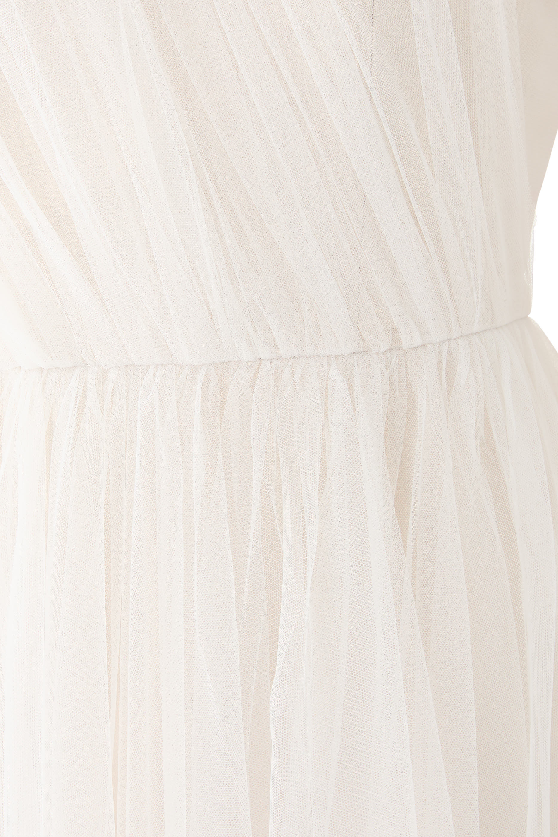 Asymmetrical Tulle Draped Gown with Side Train