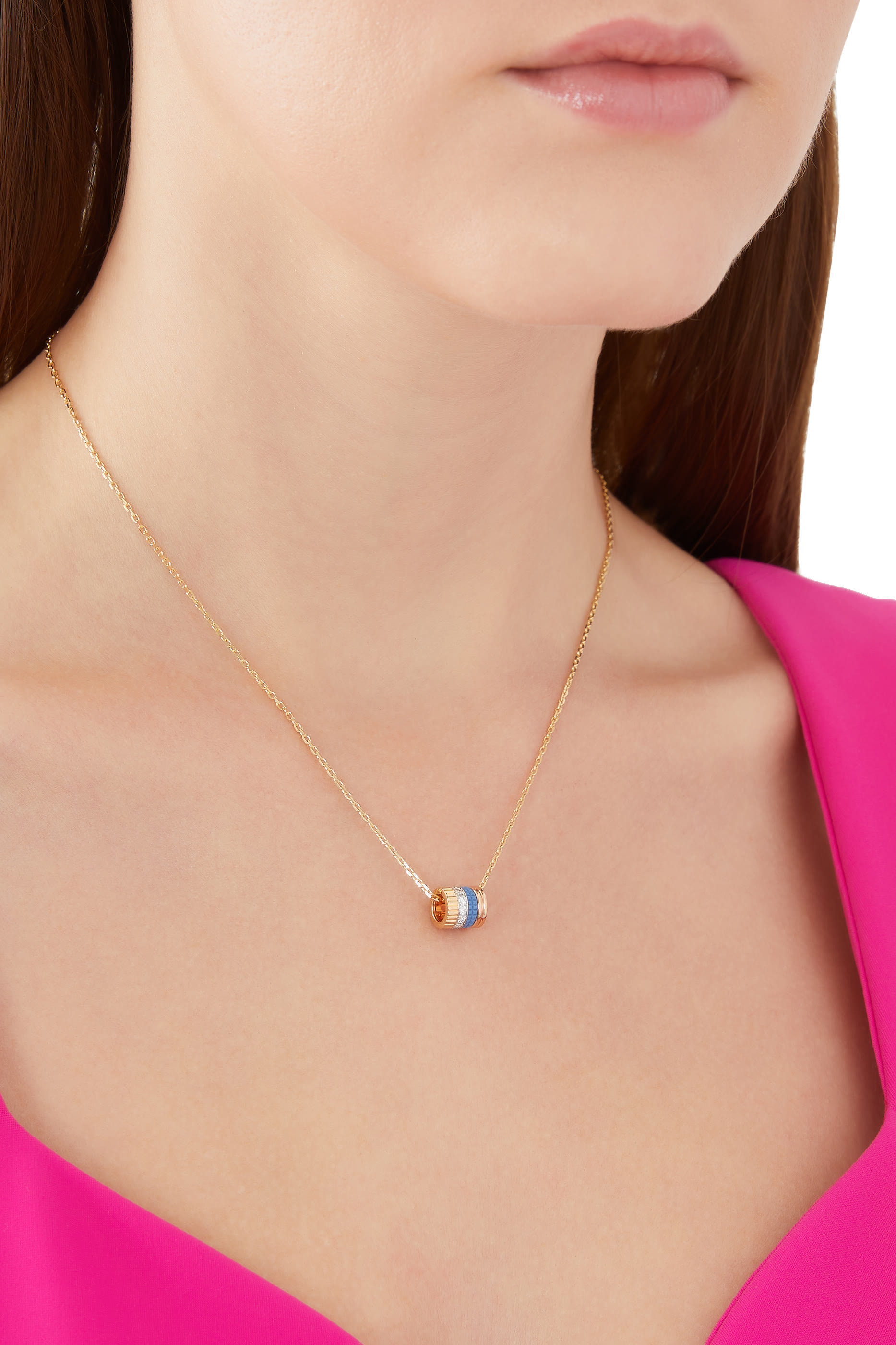 Quatre Edition Pendant S Motif, 18k Yellow Gold, White Gold, Pink Gold & Blue Ceramic