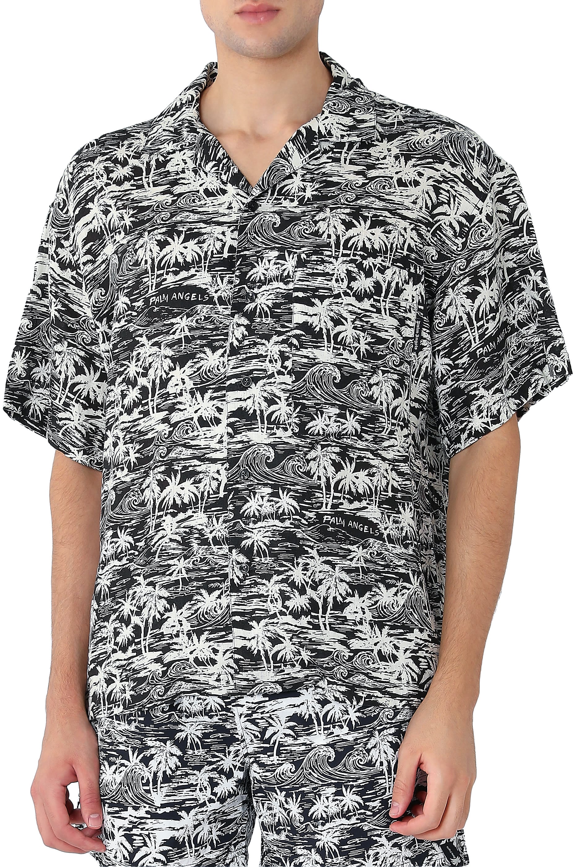 Palm Waves Linen Bowling Shirt 