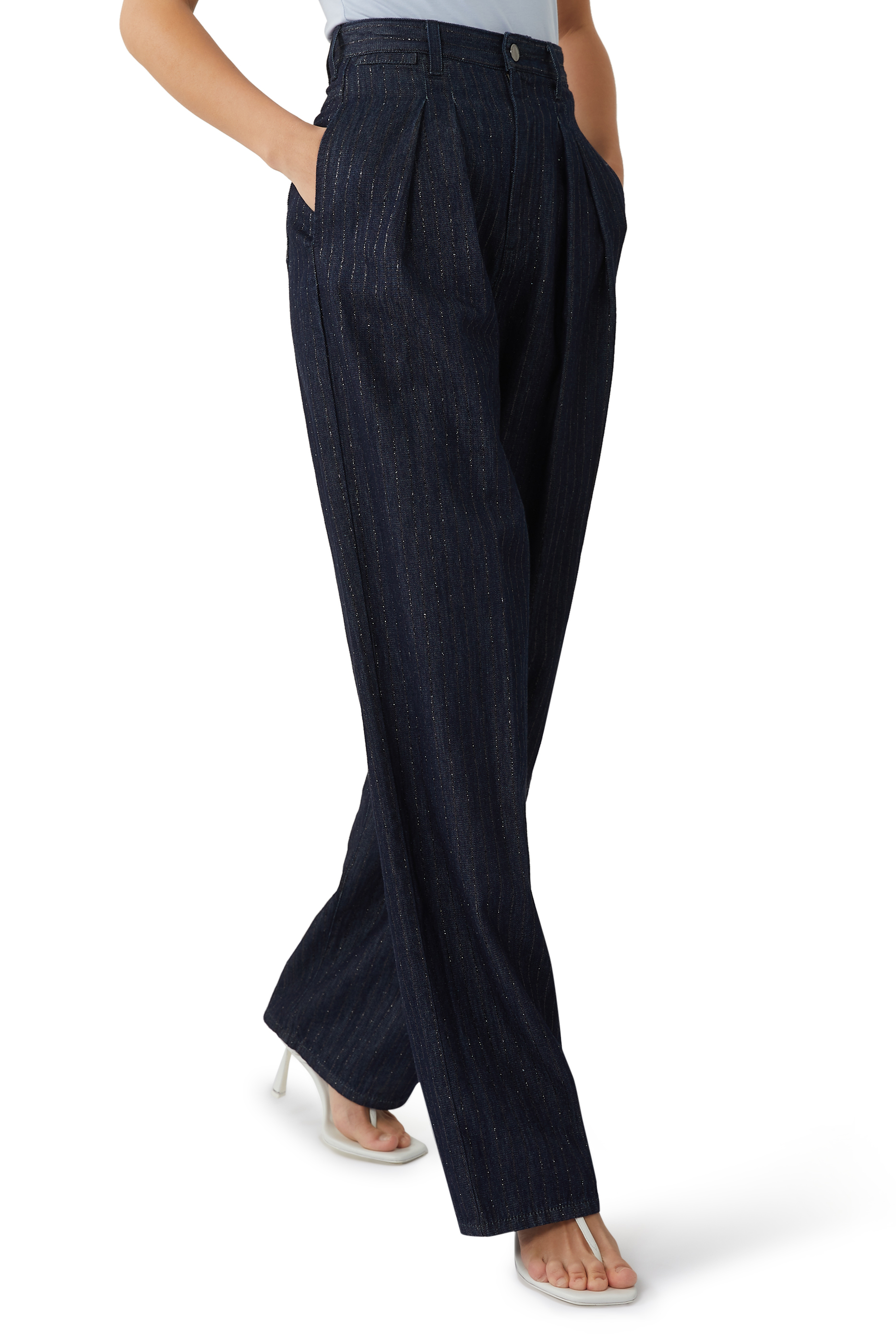 Buy Emporio Armani Baggy Glitter Pinstripe Jeans for Womens ...