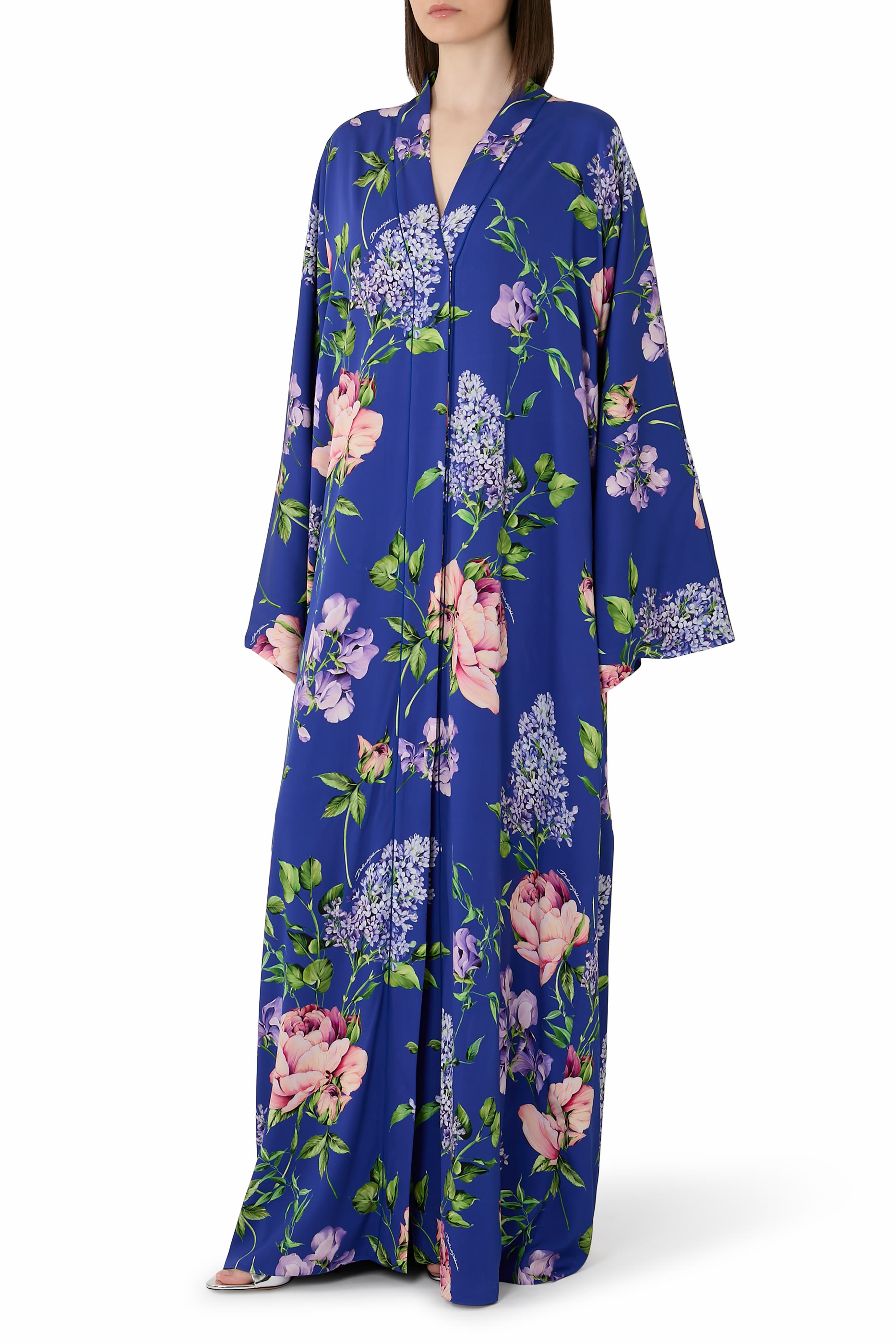 Rose-Print Charmeuse Dress