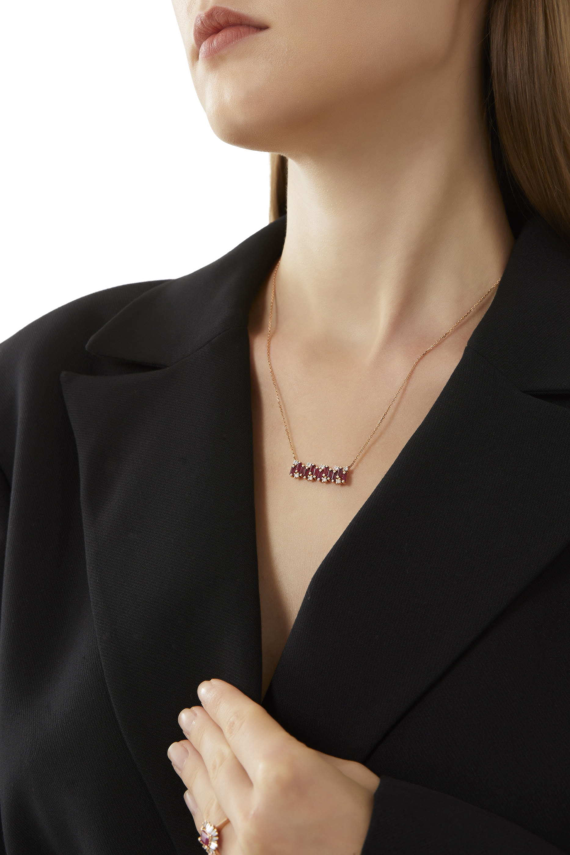 Wide Necklace, 18k Rose Gold with Ruby & Diamond