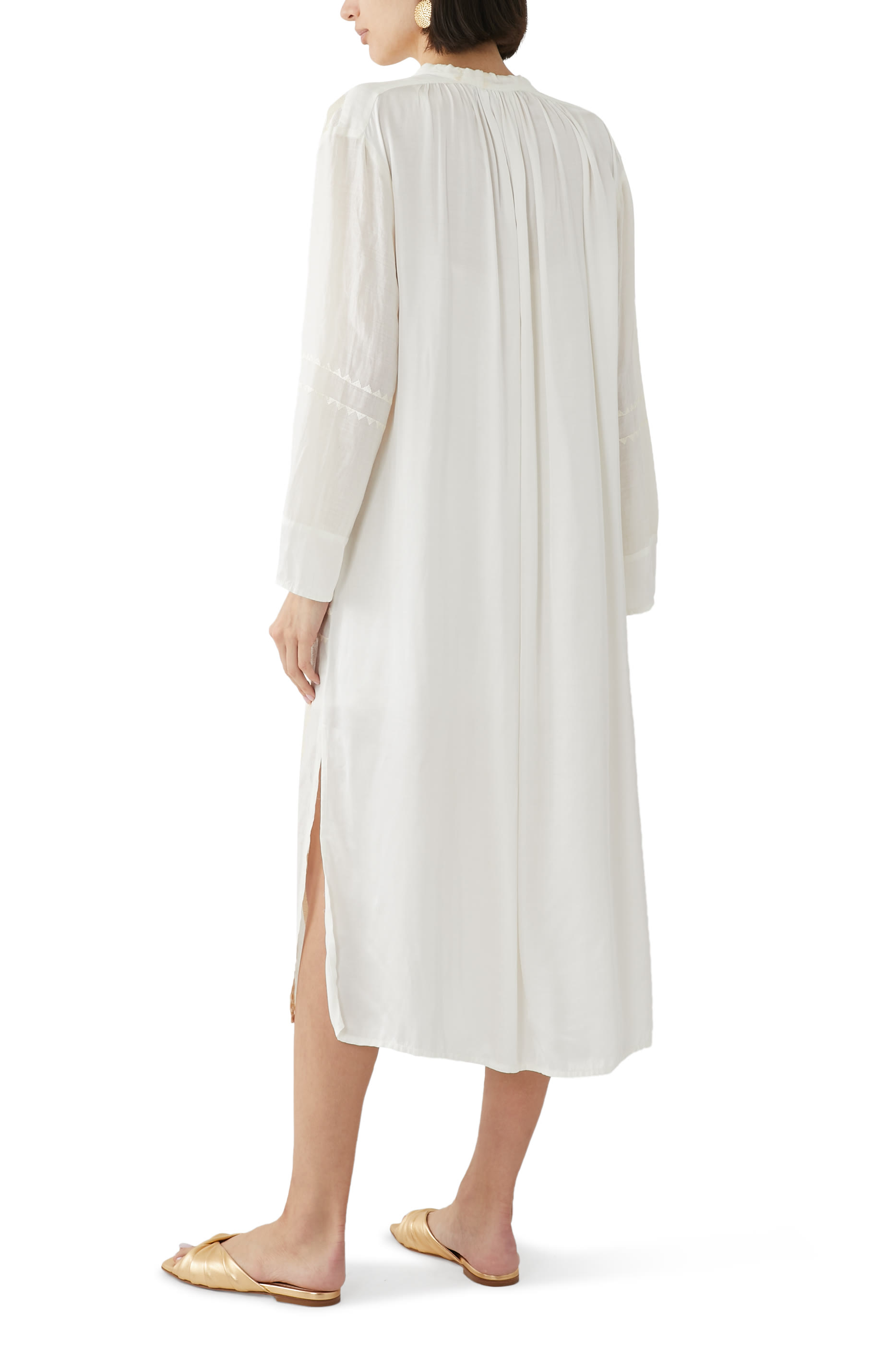 Long Sleeved Tie Front Midi Dress