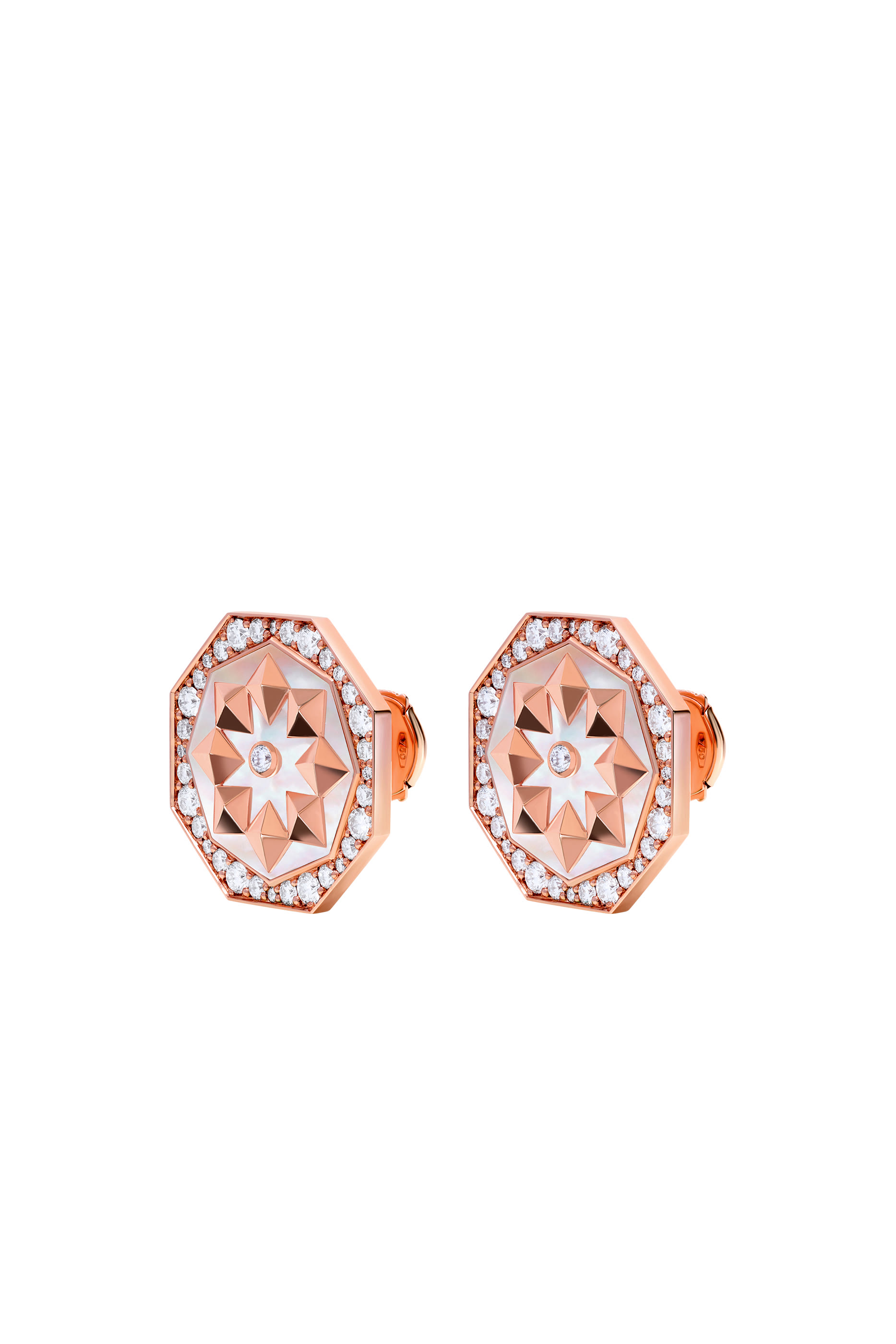  Thaman Earrings, 18K Rose Gold with Diamonds & Mother of Pearl