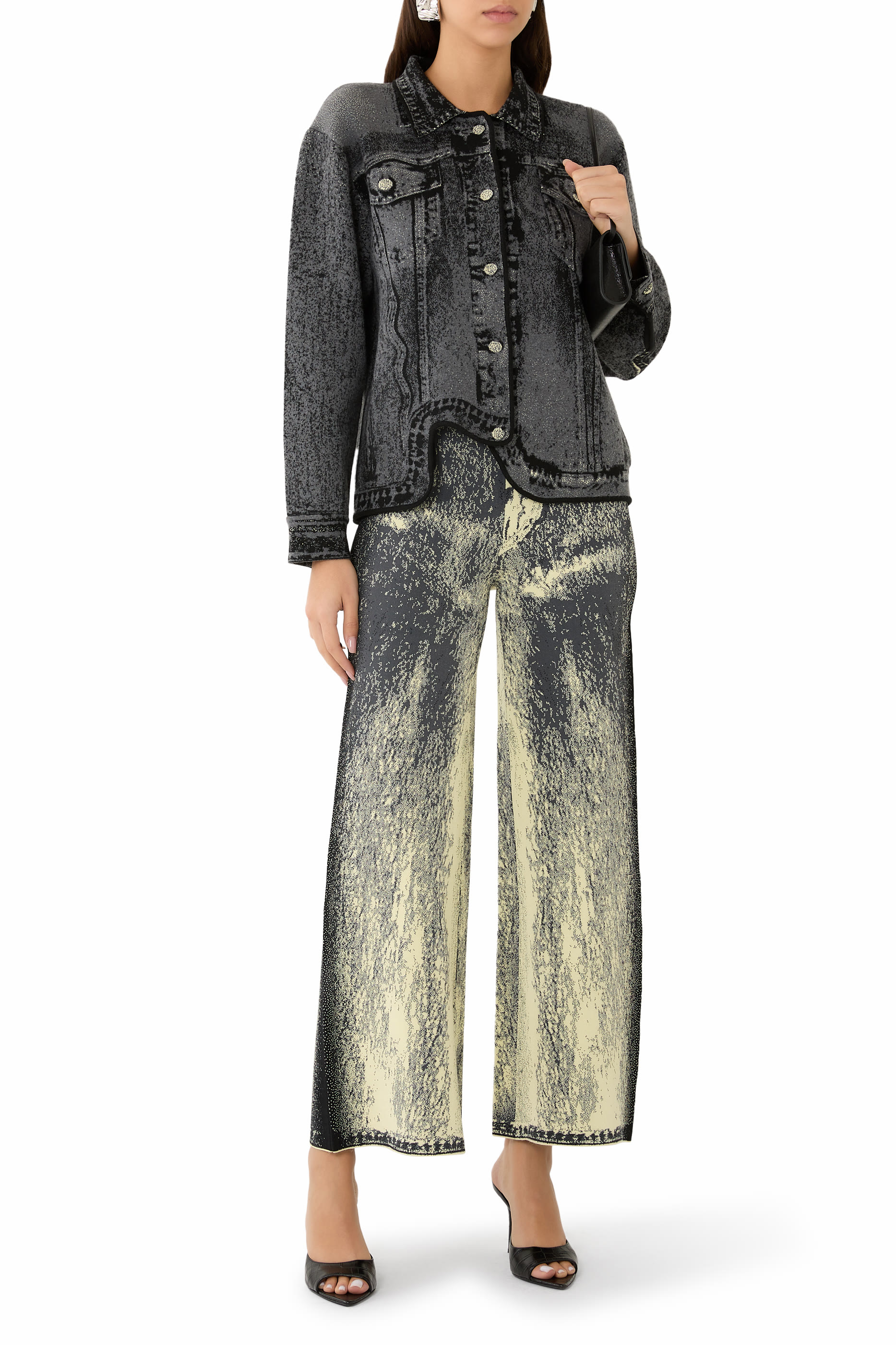  Chital Denim Print Cropped Jacket 