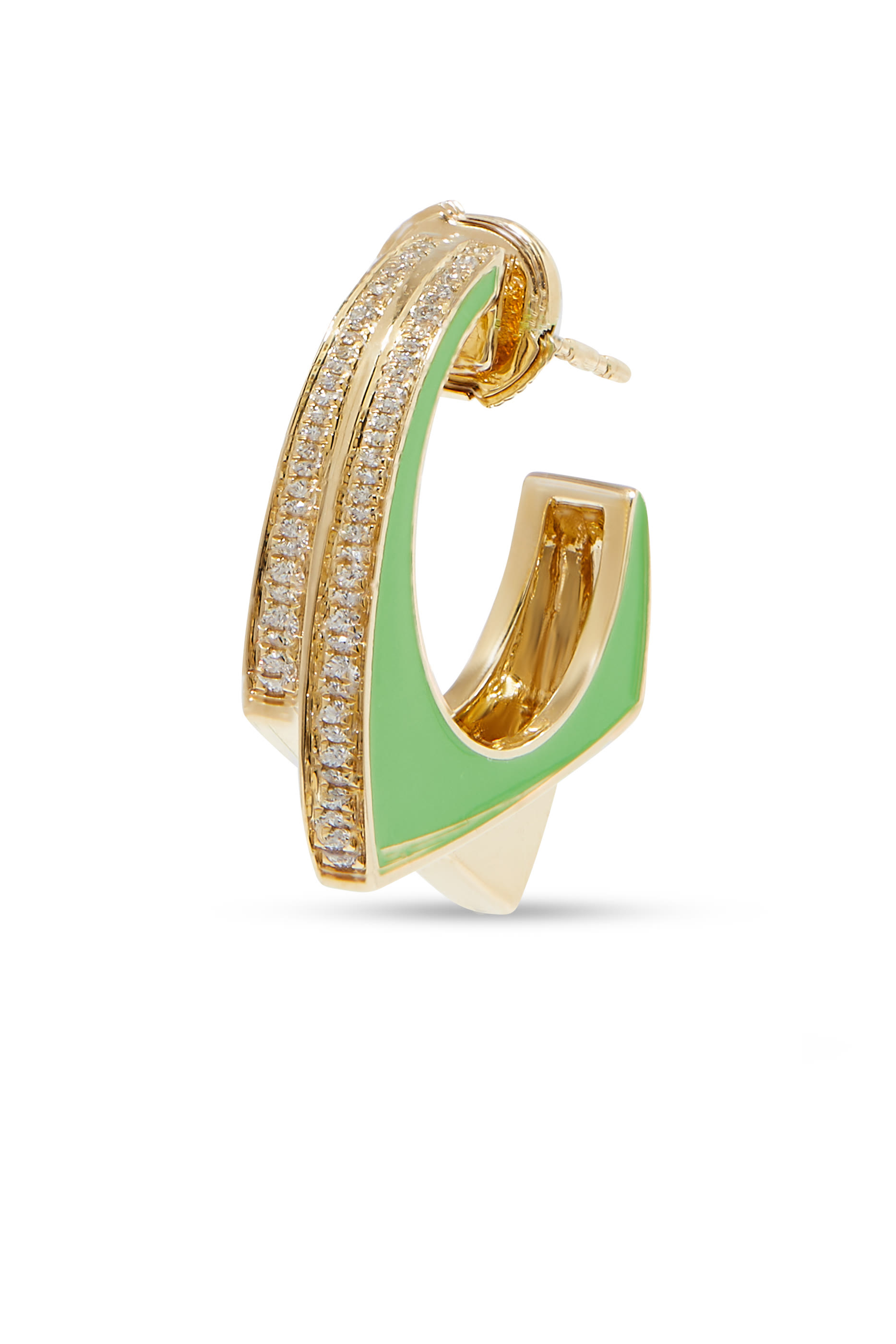 Handcuff Single Hoop Earring, 9k Yellow Gold with Diamonds & Enamel