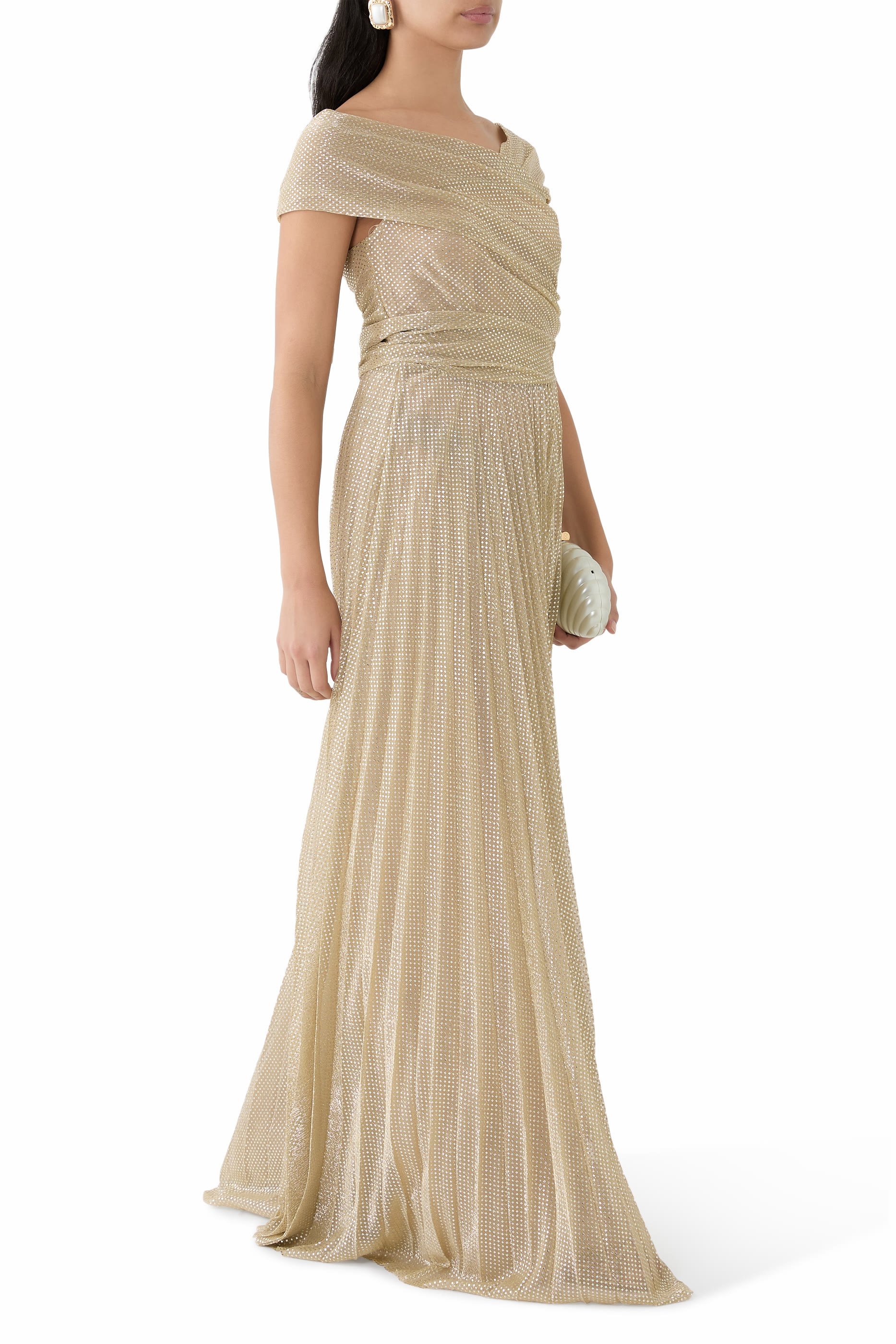 Mermaid Voile Off-Shoulder Pleated Gown