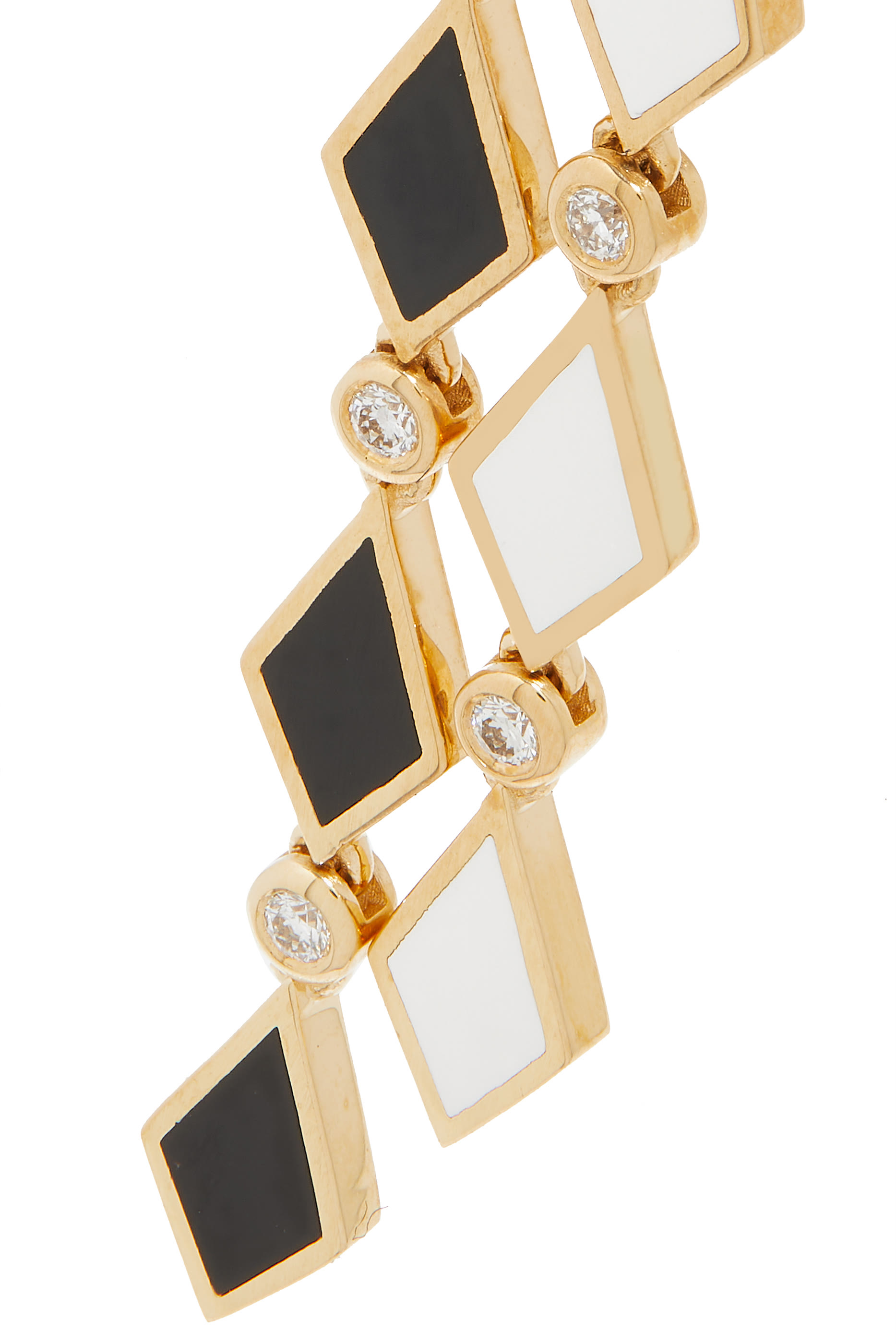 Mosaic Drop Long Earrings, 18K Yellow Gold, Diamonds and Enamel
