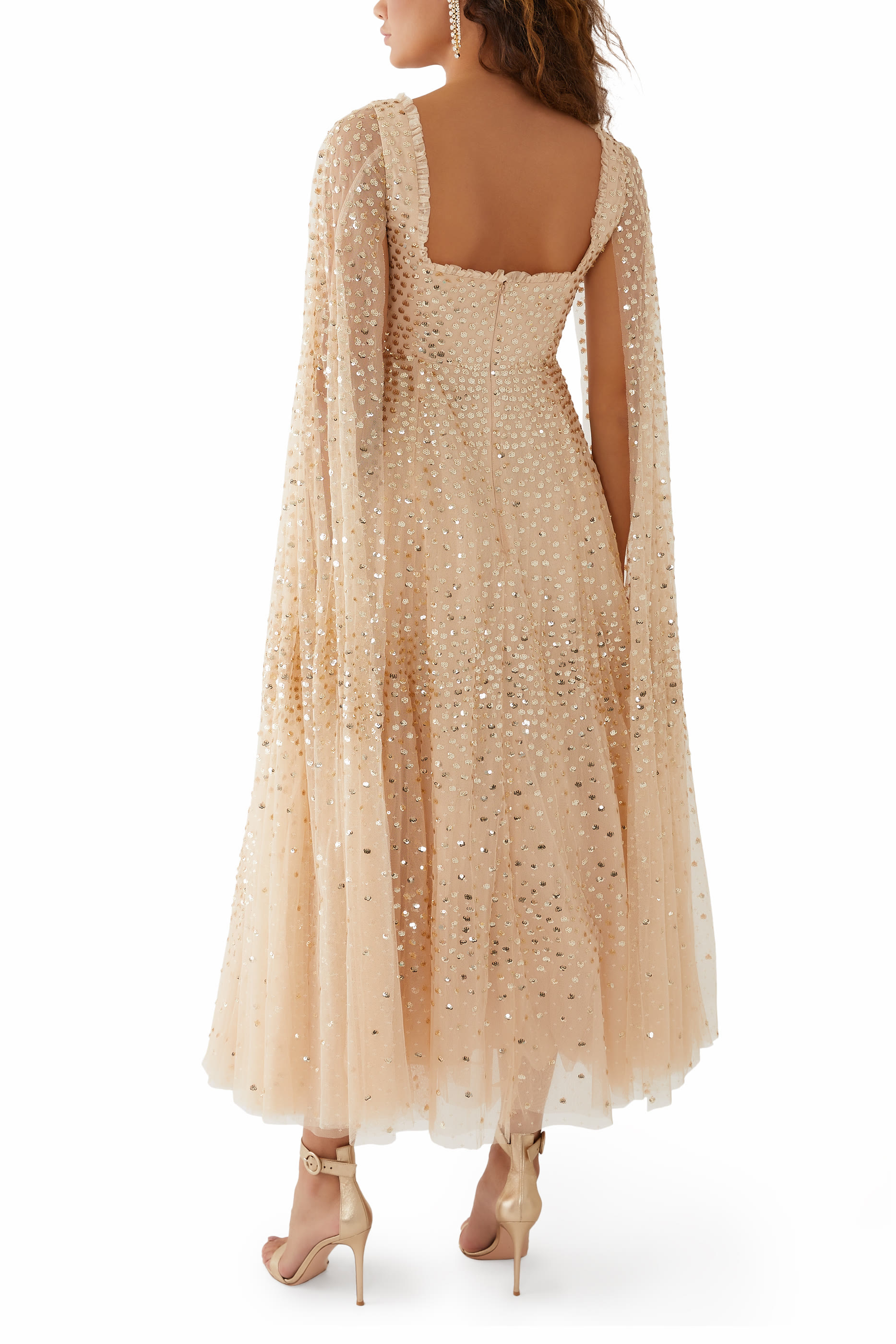 Scatter Dot Cape Sleeve Ankle Gown