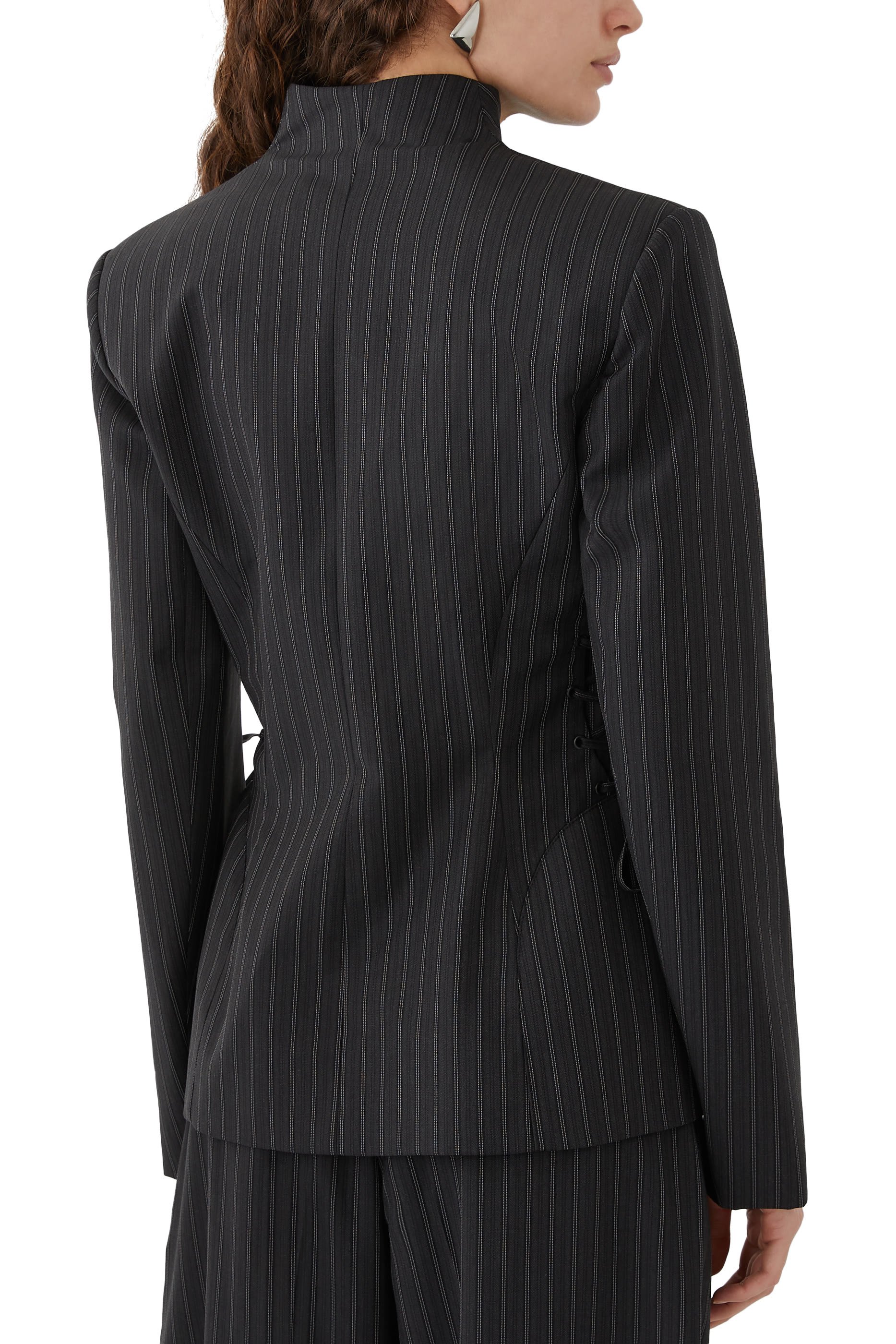 Pinstripe Sculptural Laced Jacket