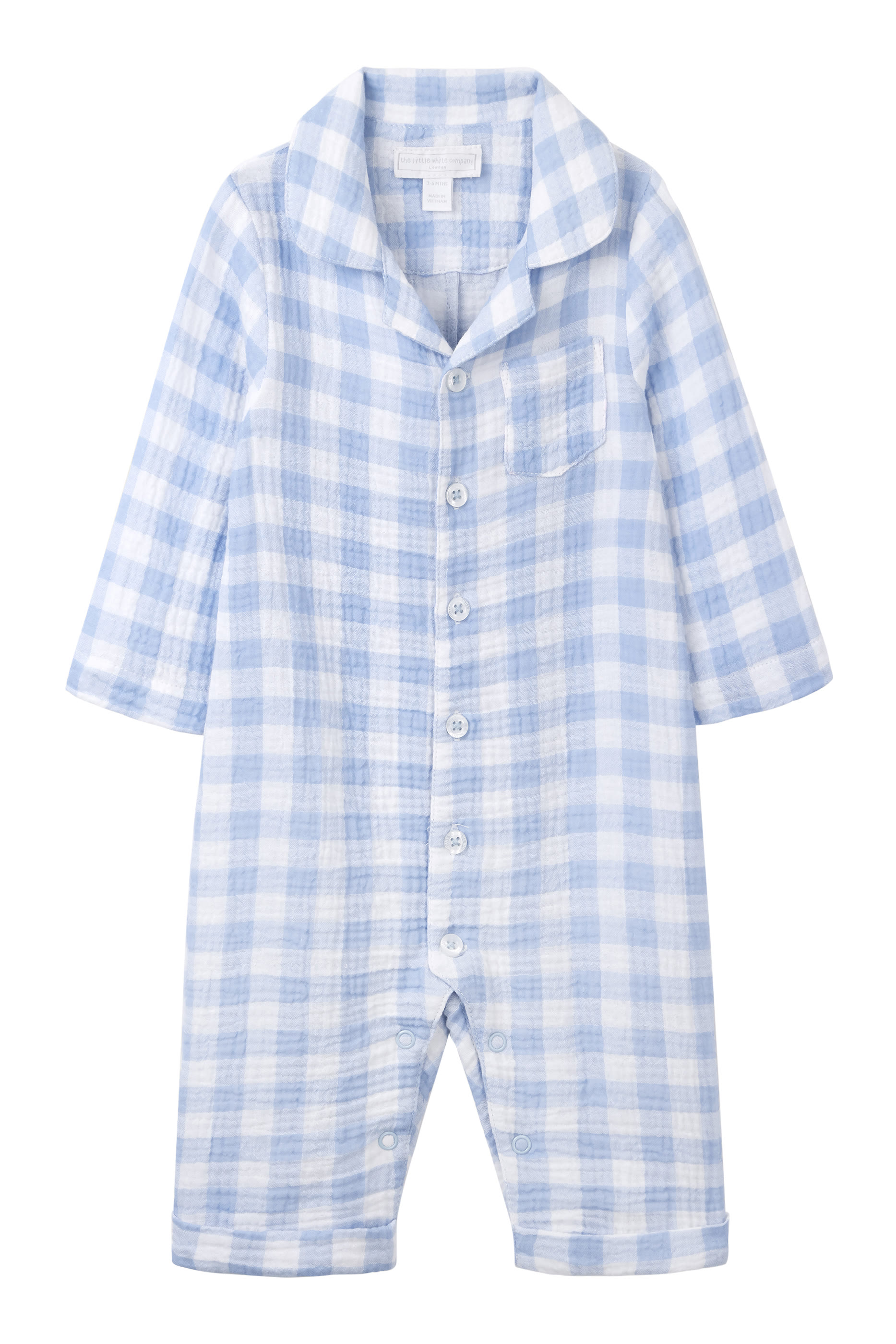 Kids Organic Cotton Crinkle Gingham Sleepsuit