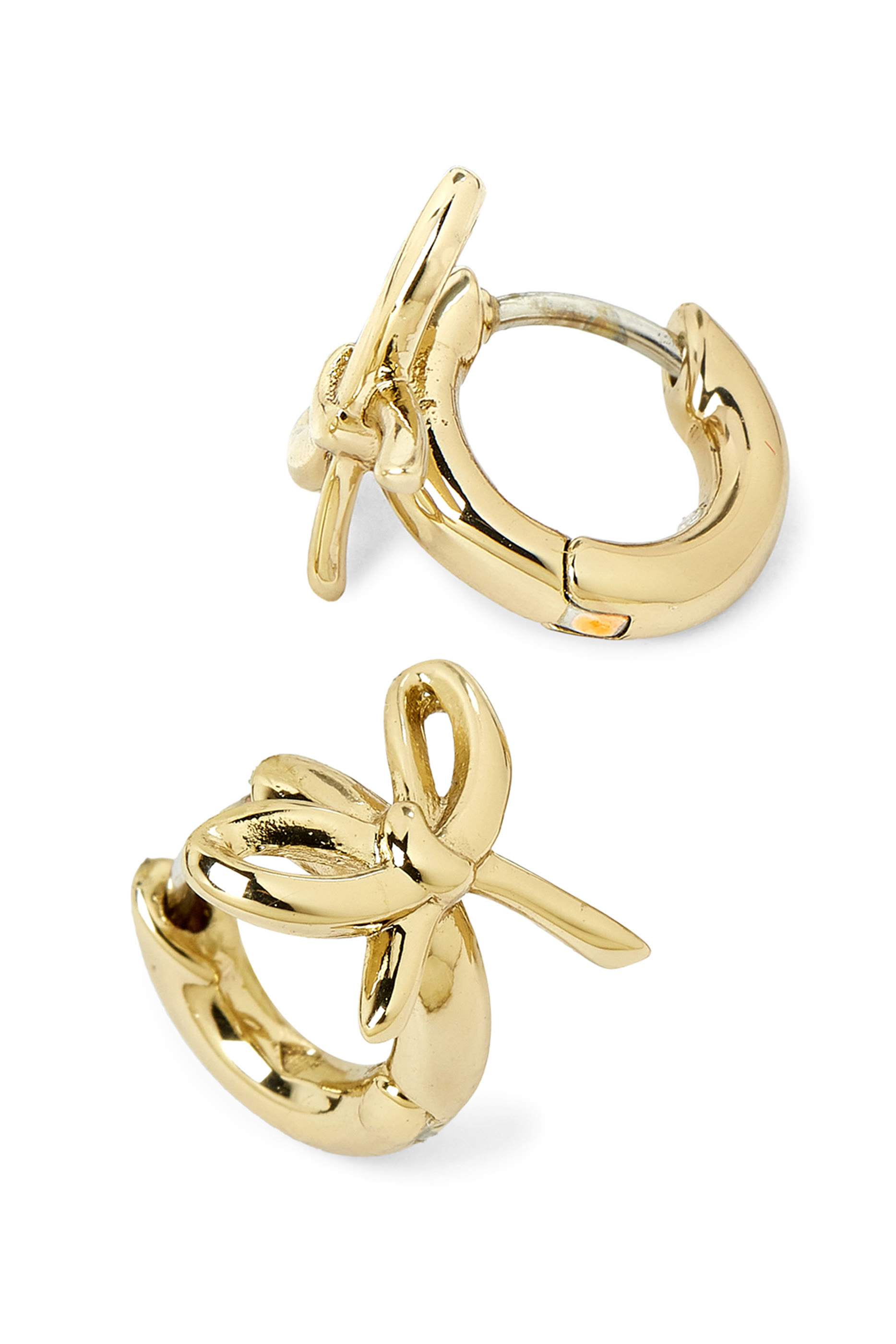 Girlie Pearlie Bow Huggies Earrings, Stainless Steel