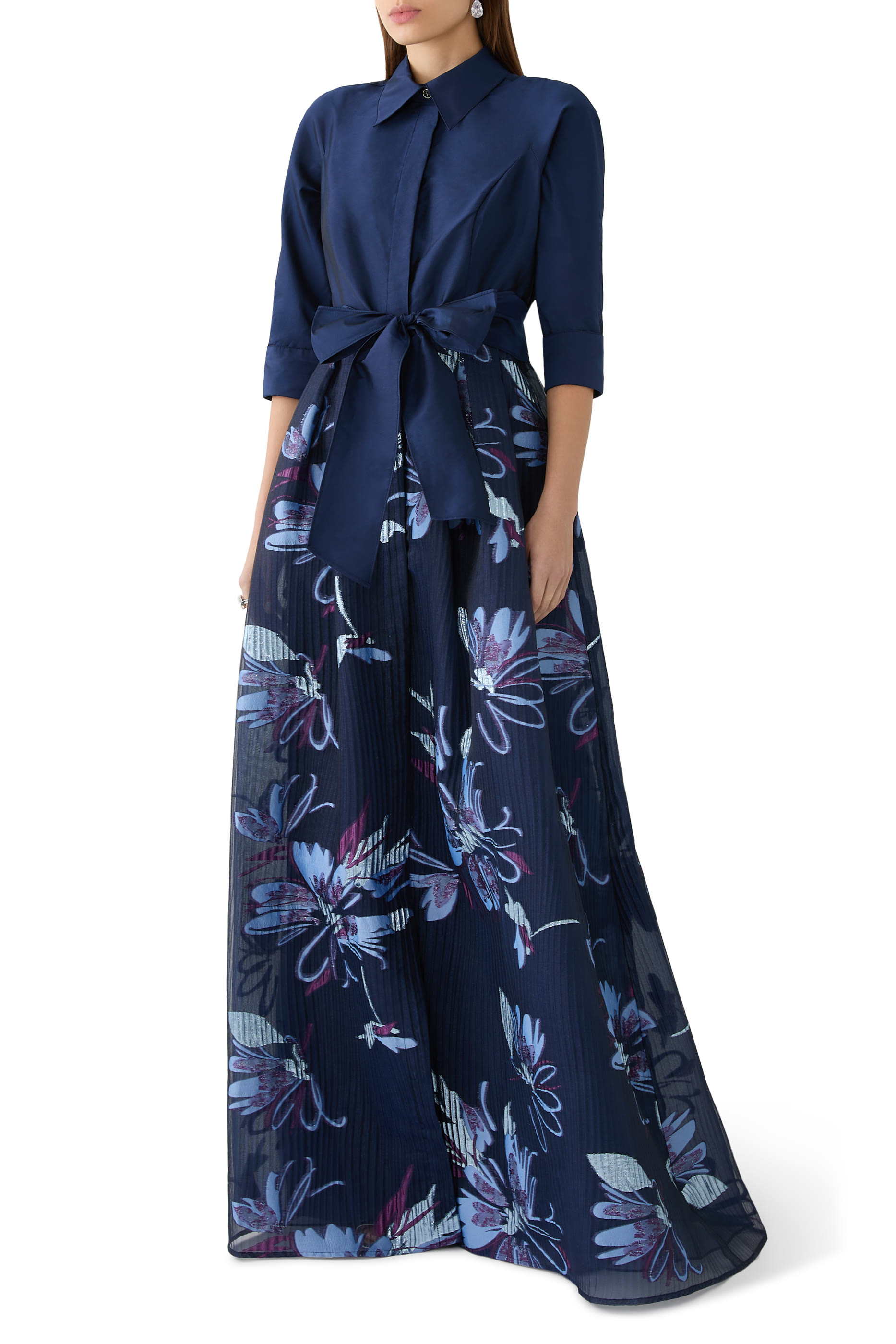  Taffeta Textured Floral Organza Gown