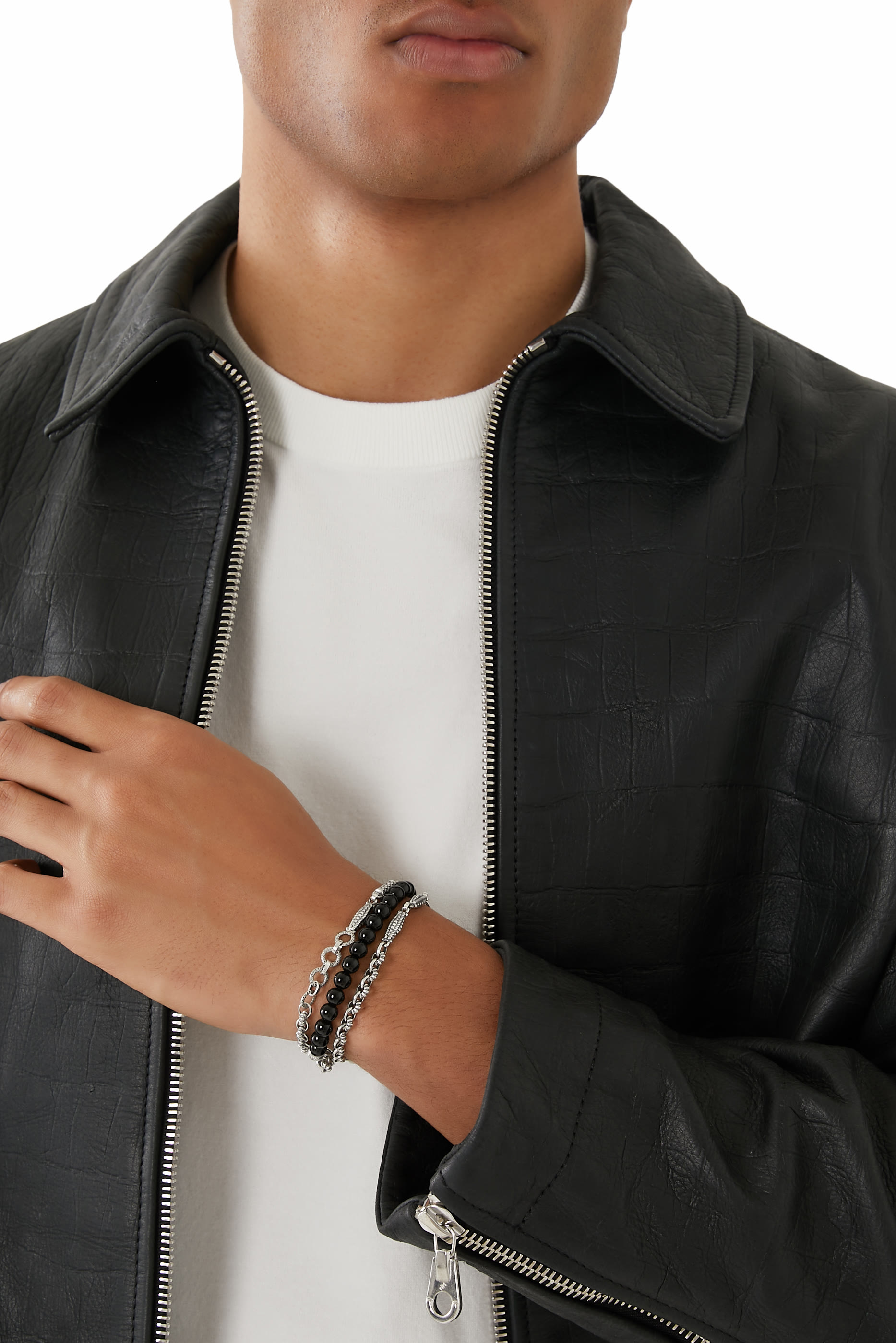 Wrap-Around Beaded Bracelet, Sterling Silver &  Green Onyx