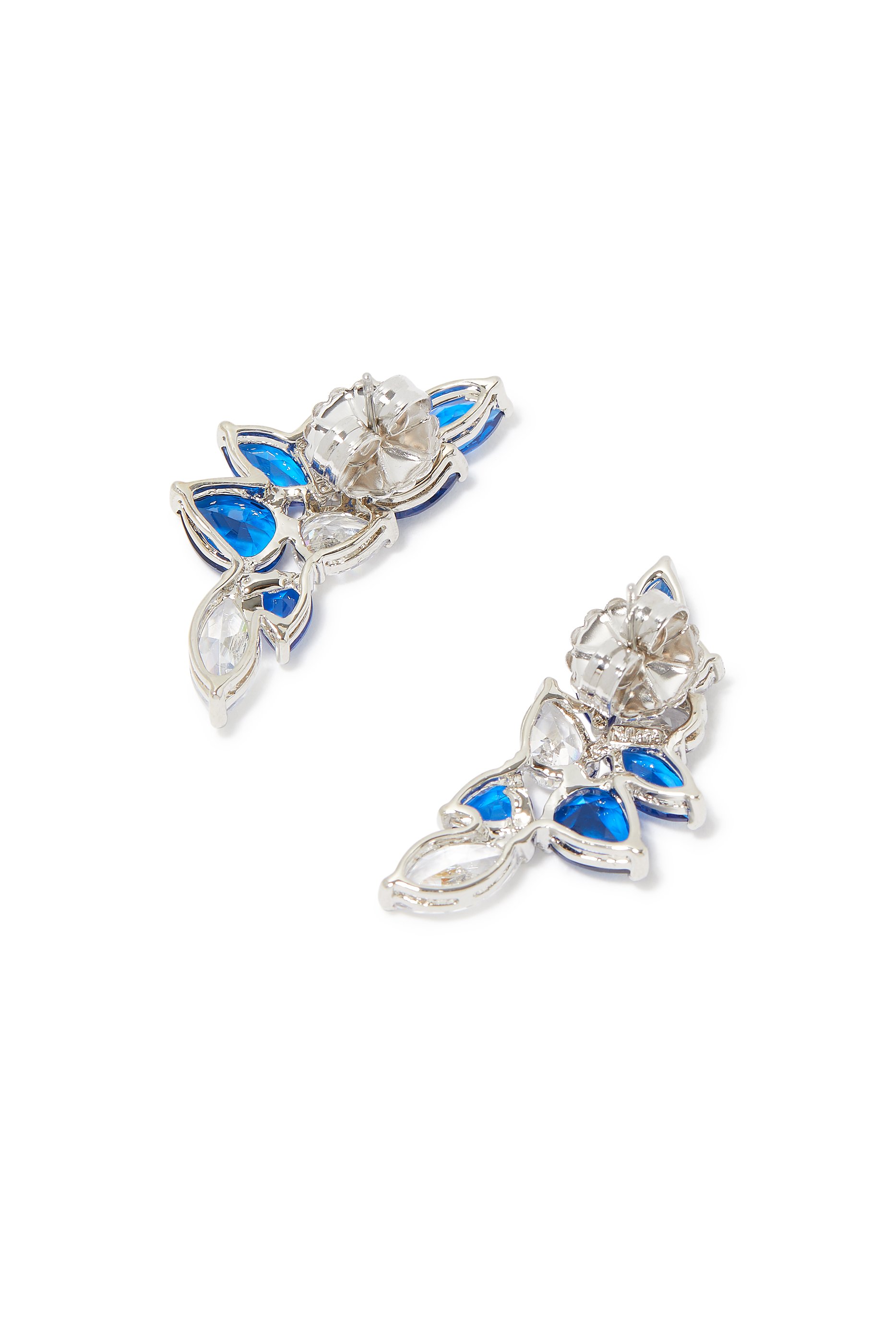 Multi CZ Crescent Earrings, Rhodium-Plated Brass, Emerald & Cubic Zirconia