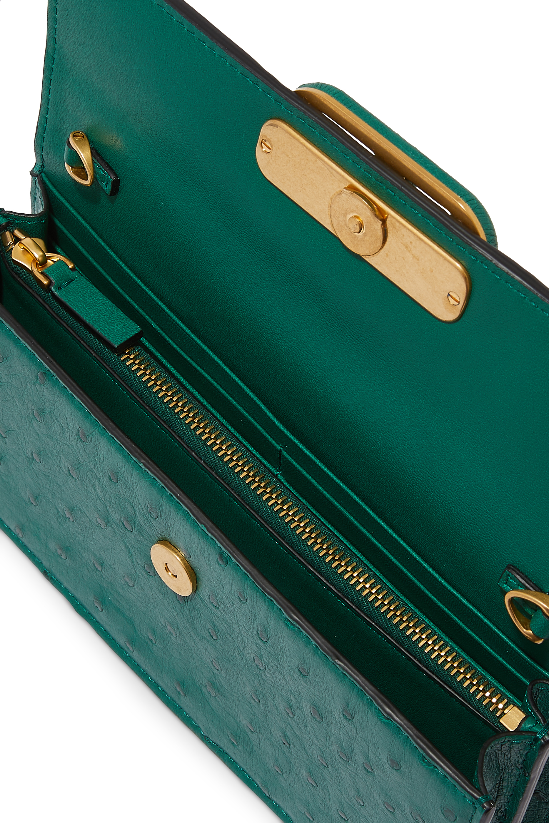 Valentino Garavani V Sling Ostrich Leather Wallet on Chain