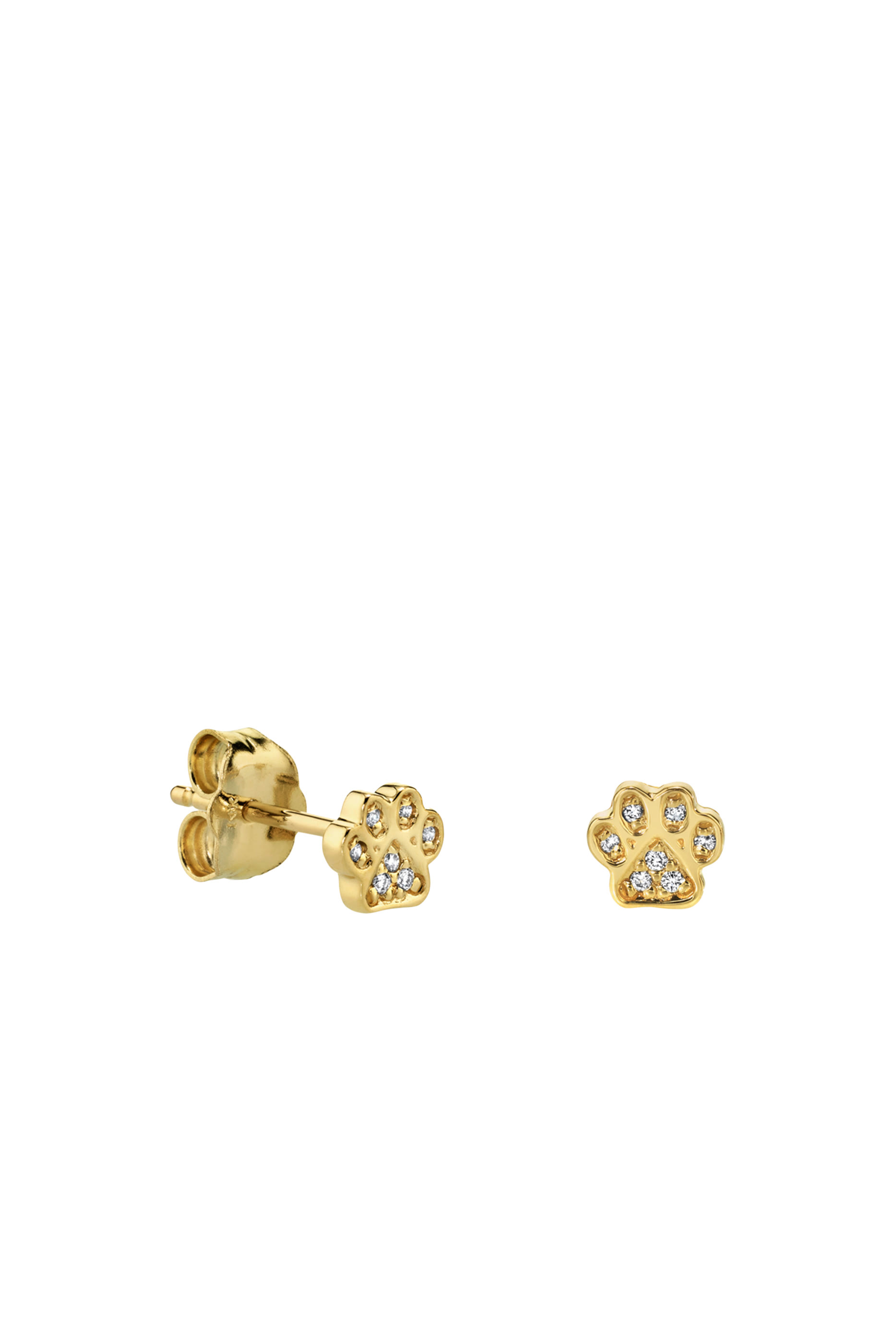 Kids Mini Paw Studs, 14k Yellow Gold & Diamonds