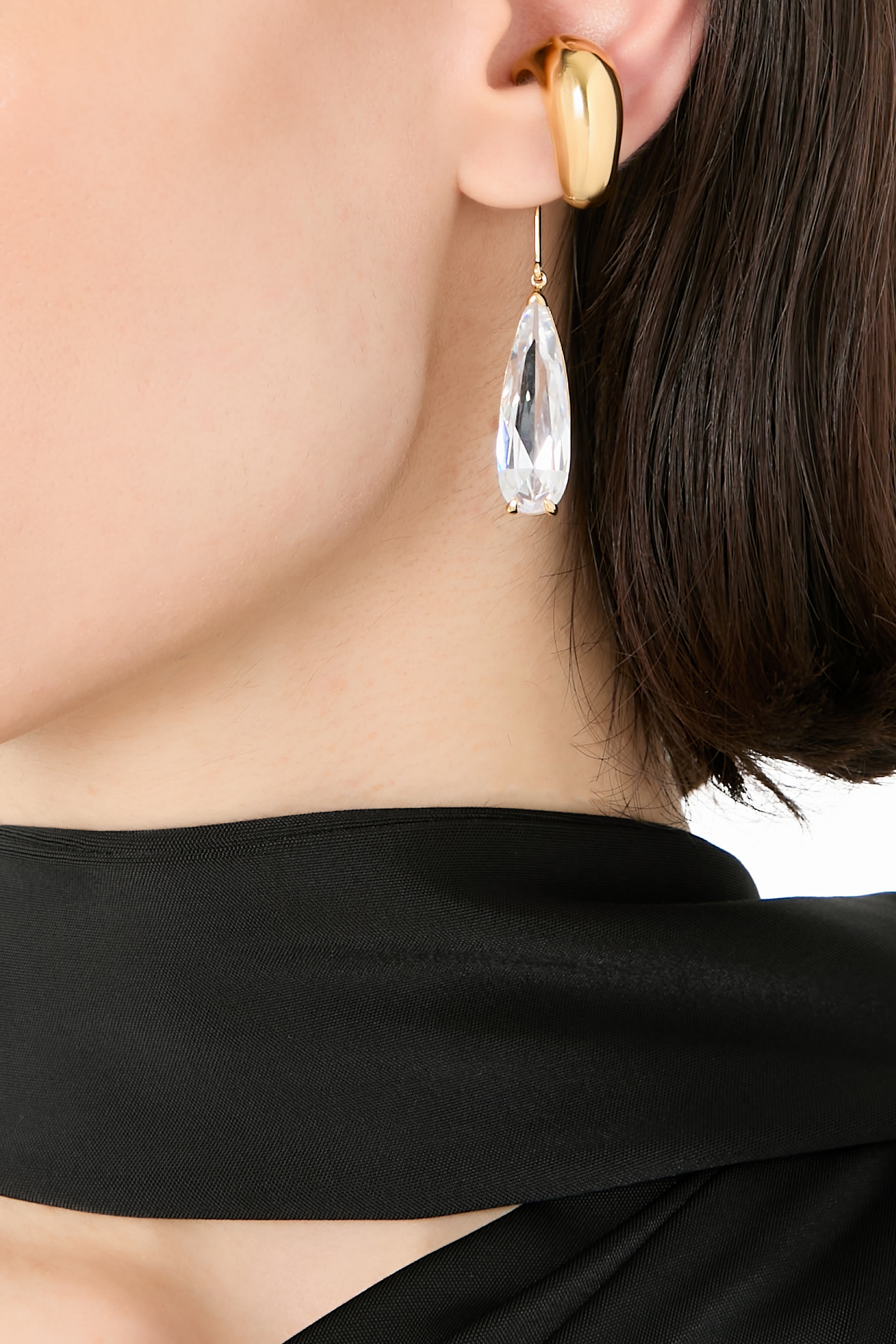 Clear Teardrop Single Ear Cuff in Gold Vermeil, 925 Sterling Silver & Zirconia